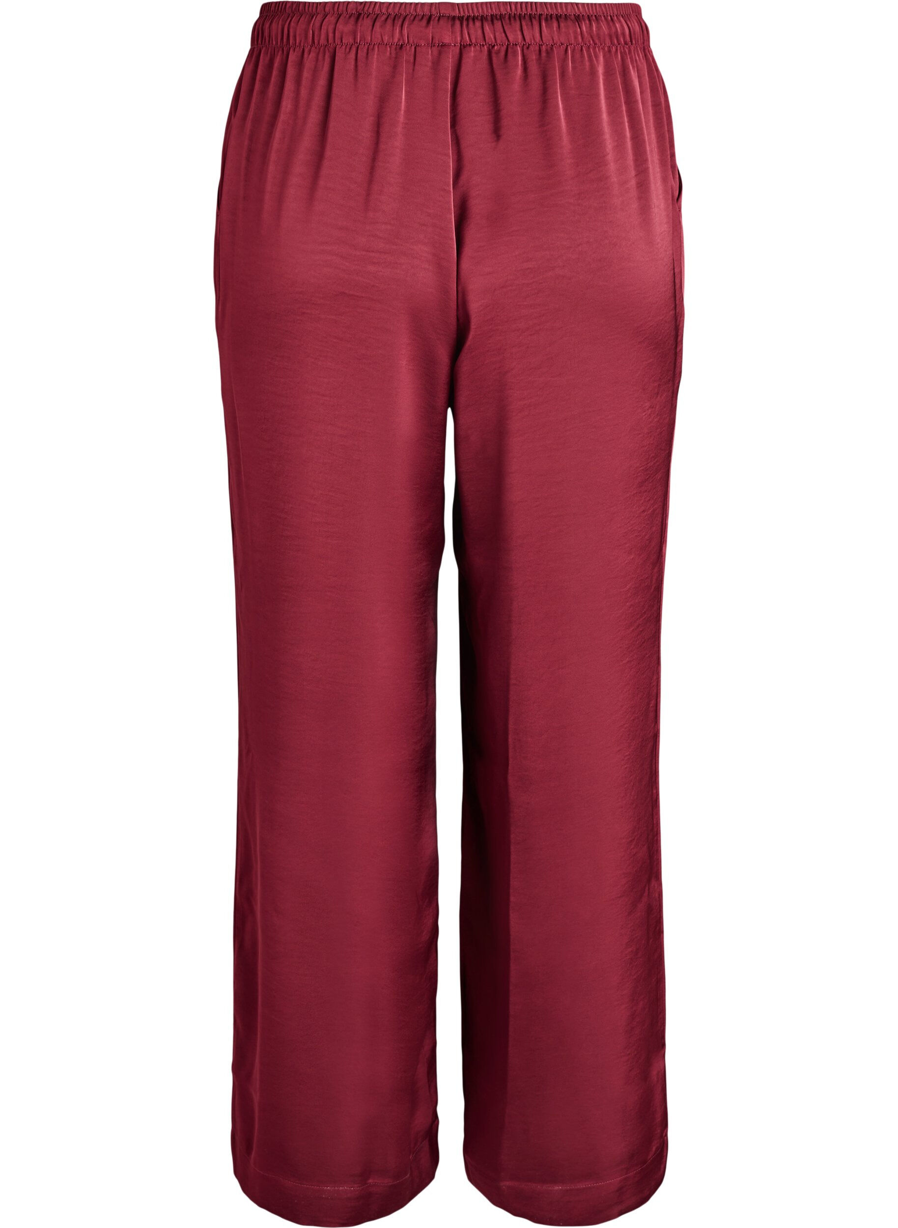 Zizzi Pantalon effet satin &agrave; taille haute et jambes larges, Bordeaux fonc&eacute;, Packshot image number 1