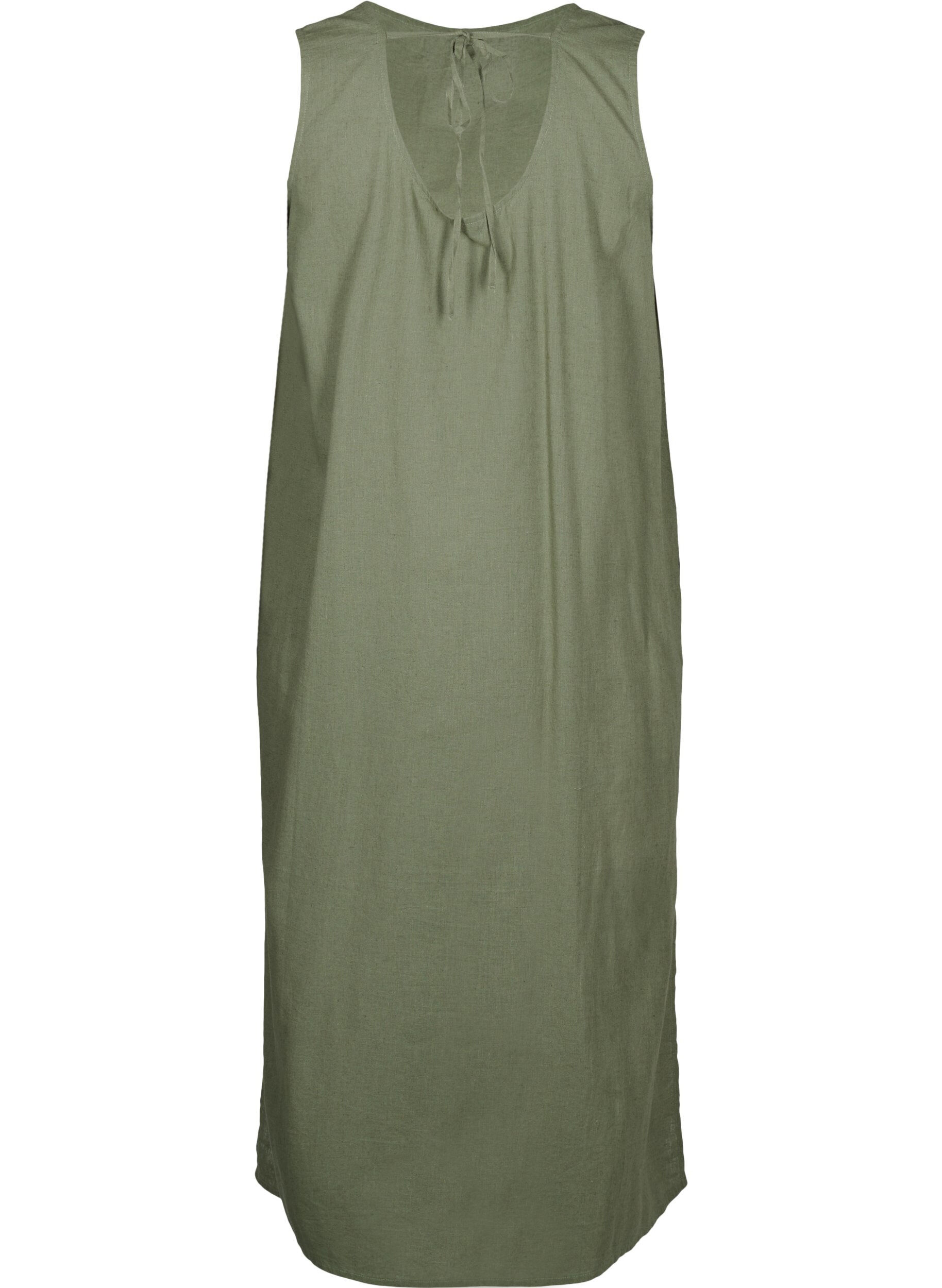 Zizzi Robe sans manches en m&eacute;lange de coton avec du lin, Deep Lichen Green, Packshot image number 1