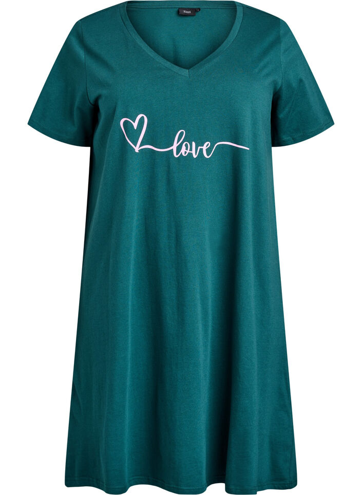 Chemise de nuit en coton biologique et &agrave; col en V, Vert fonc&eacute;, Packshot image number 0