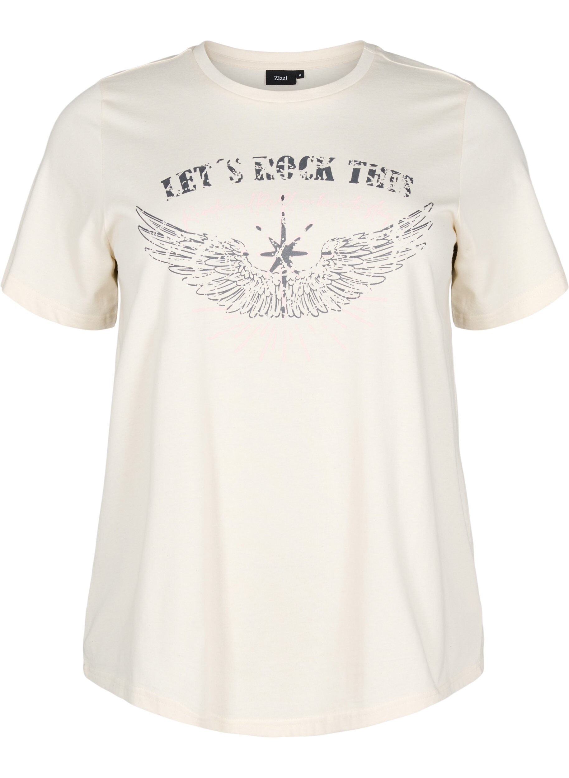 Zizzi T-shirt en coton biologique avec impression sur le devant, Vanille, Packshot image number 0