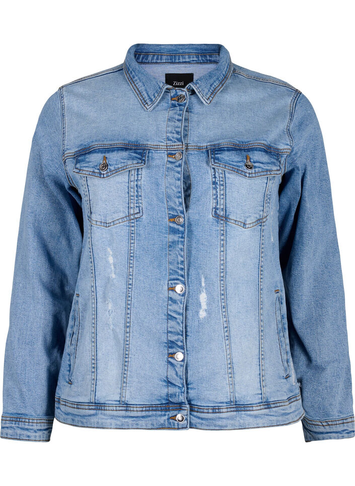 Veste courte en jean en coton, Light blue denim, Packshot image number 0