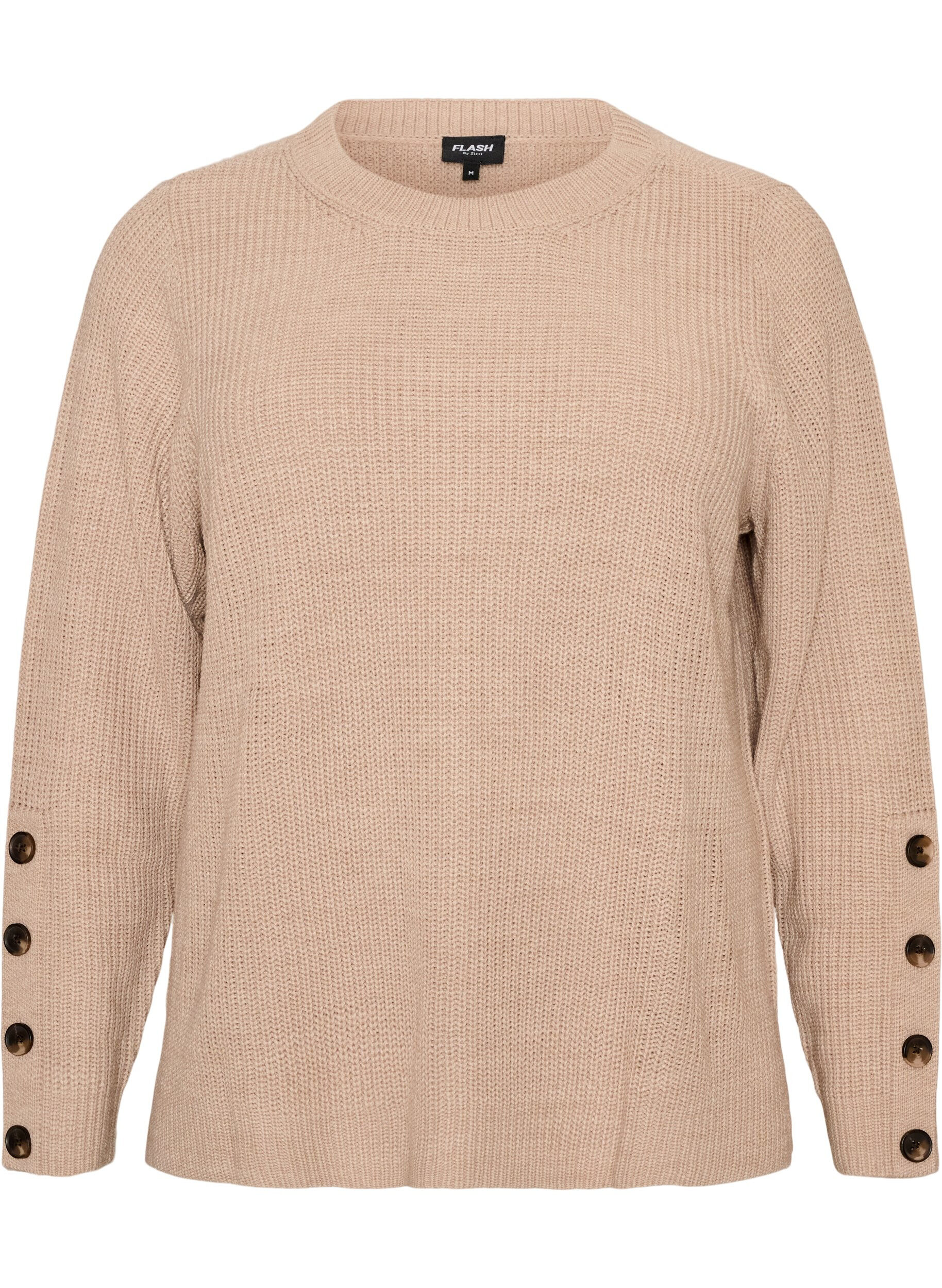 ZizziBlouse en maille c&ocirc;tel&eacute;e avec d&eacute;tails de boutons, Beige, Packshot image number 0