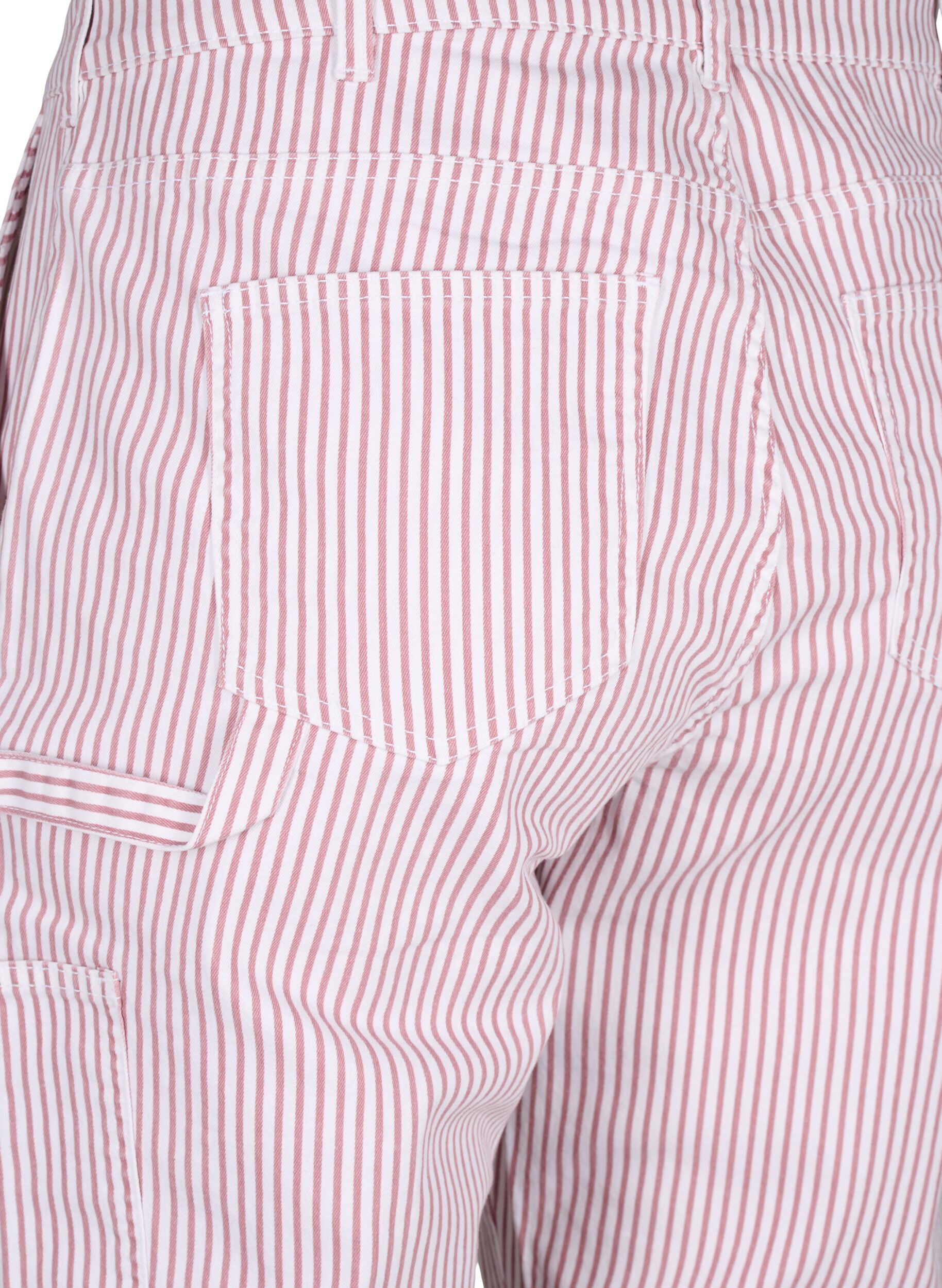Zizzi Jean cargo &agrave; rayures avec une coupe droite, Rose White Stripe, Packshot image number 3