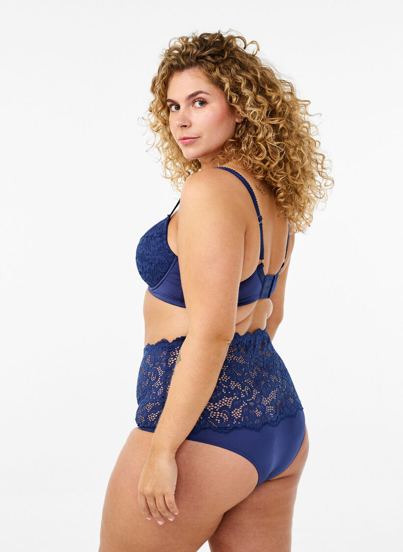 Culotte hipster taille haute avec dentelle, Medieval Blue, Model image number 1