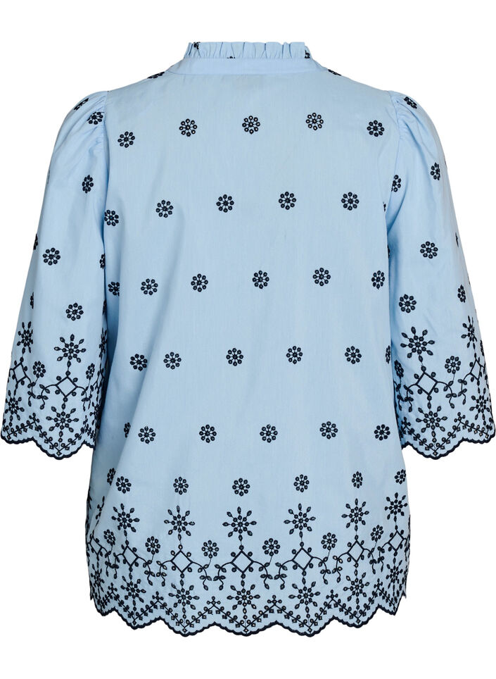 Blouse avec manches 3/4 et motif brod&eacute;, Bleu, Packshot image number 1