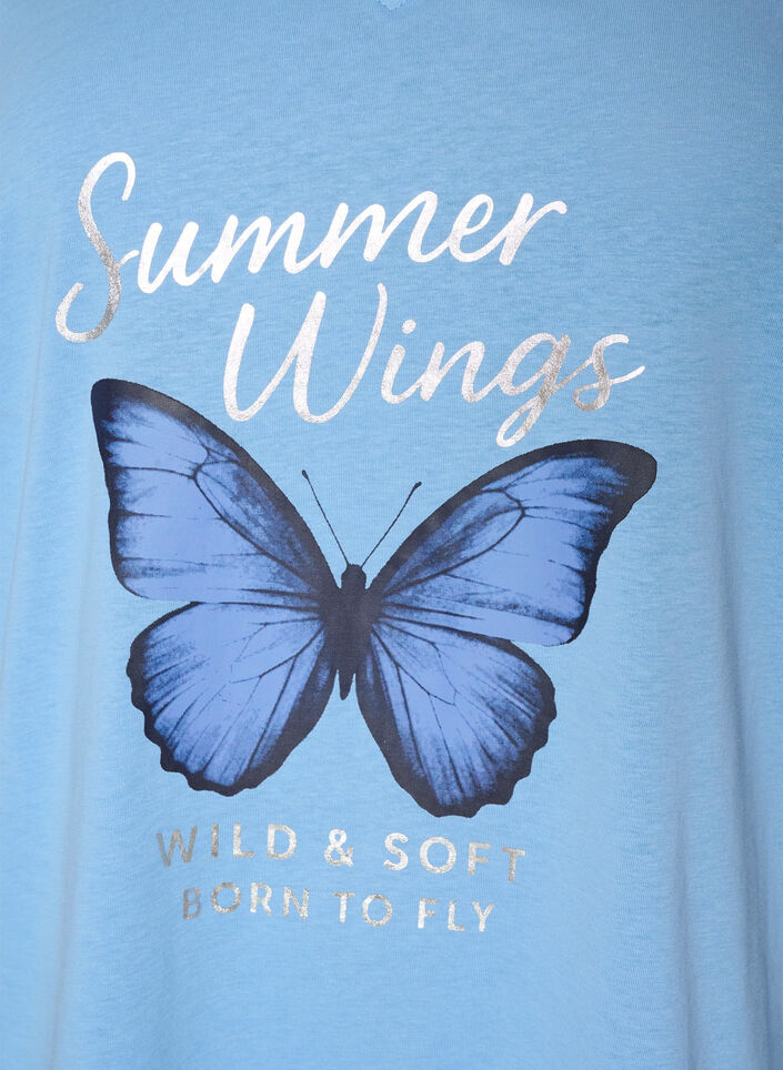 T-shirt en coton avec imprim&eacute; sur le devant et col en V, Bleu Clair, Packshot image number 2