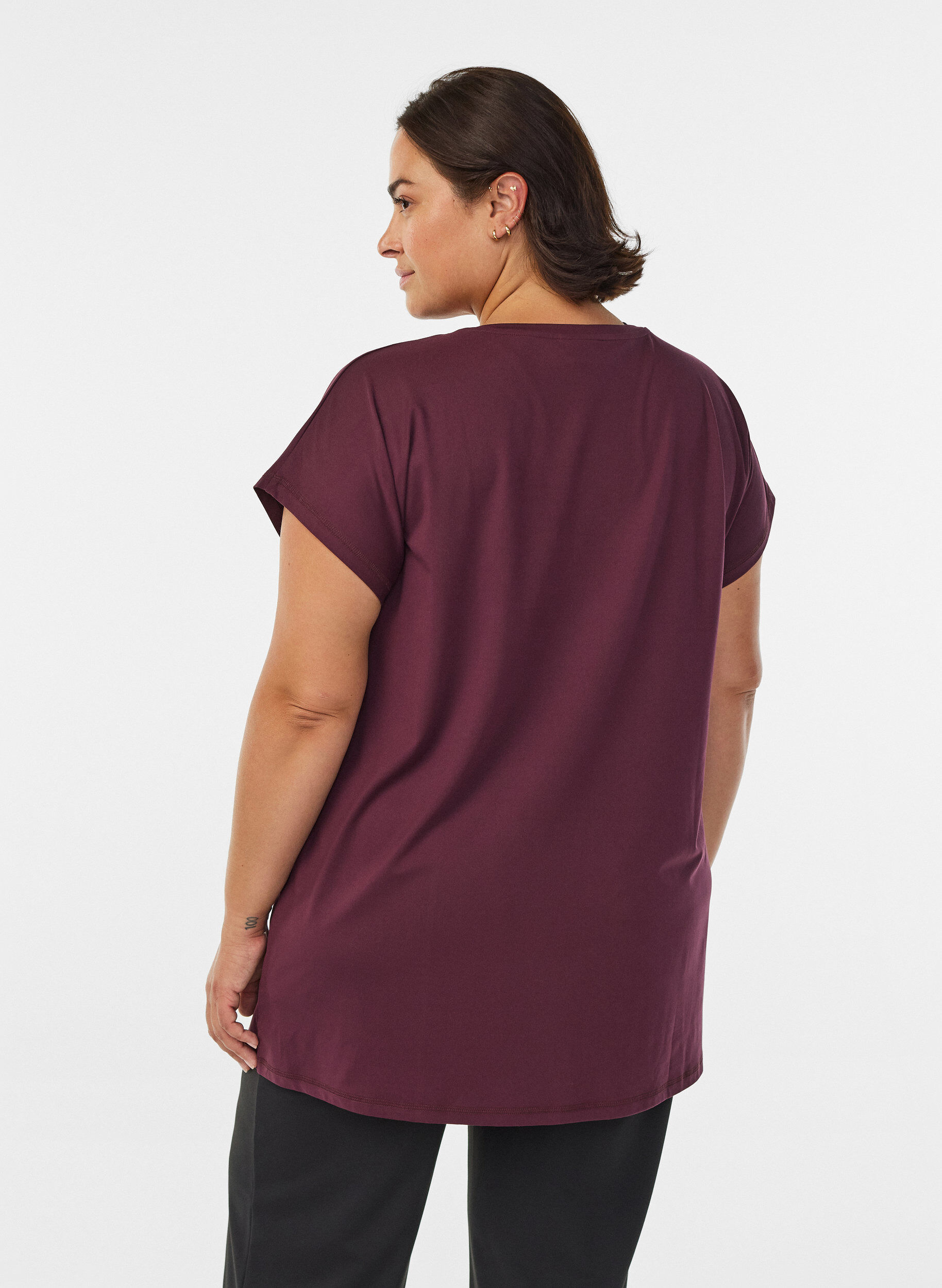 Zizzi T-shirt long de sport, Bordeaux, Model image number 2