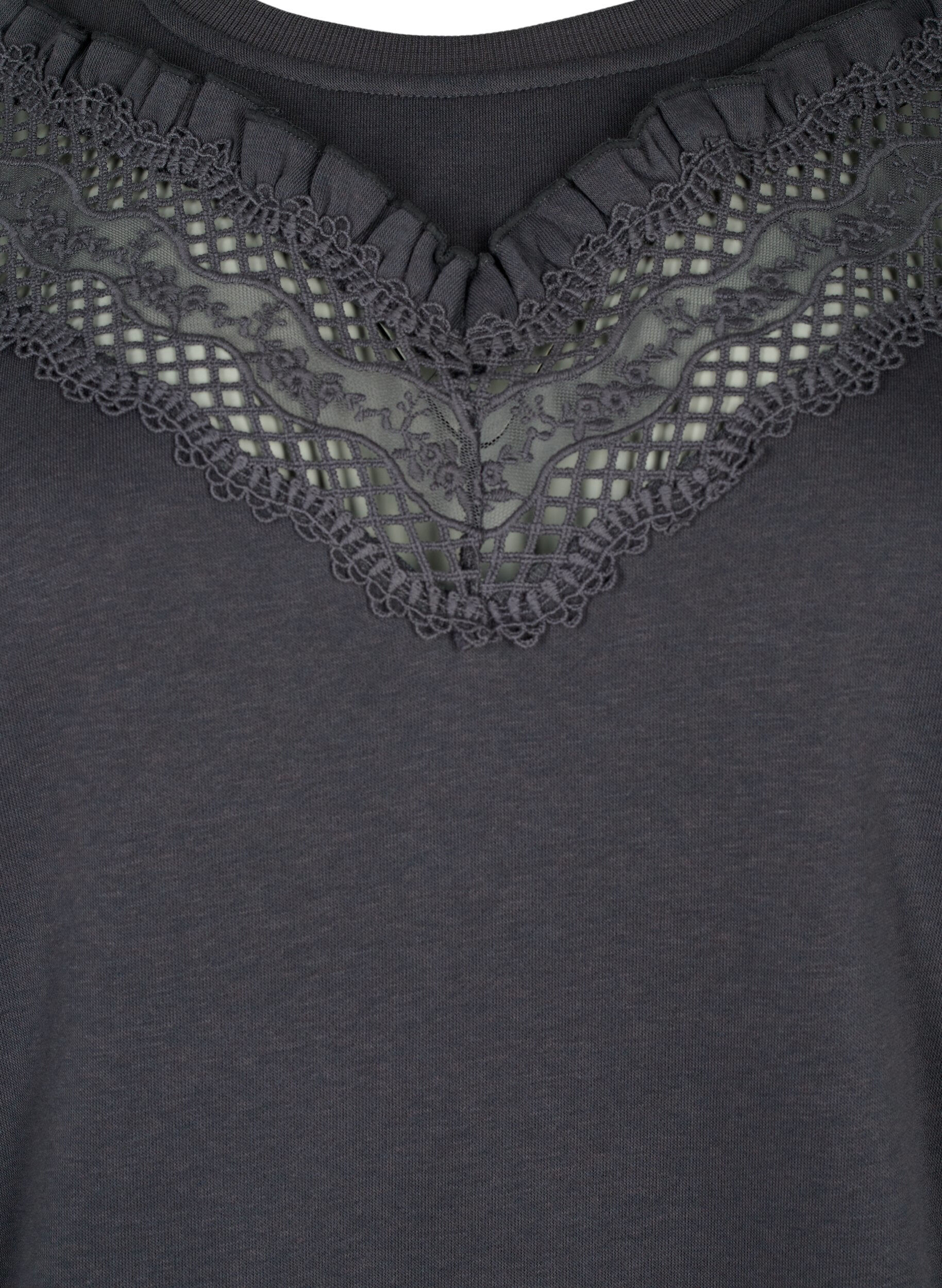 Zizzi Sweatshirt avec volants et d&eacute;tail de crochet, Dark Grey, Packshot image number 2