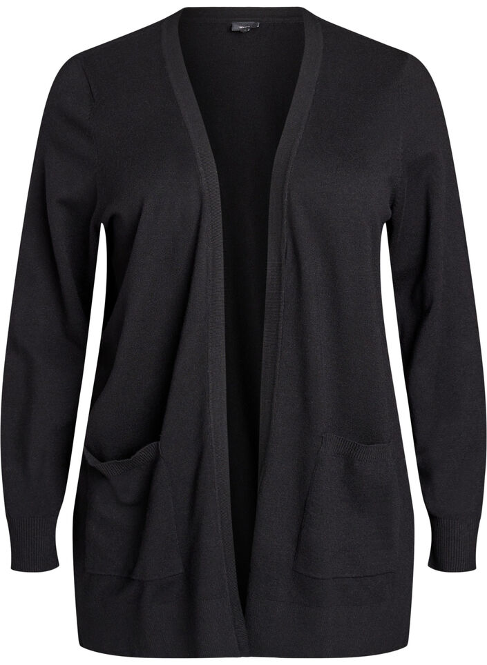 Cardigan long en maille ouvert avec poches, Noir, Packshot image number 0