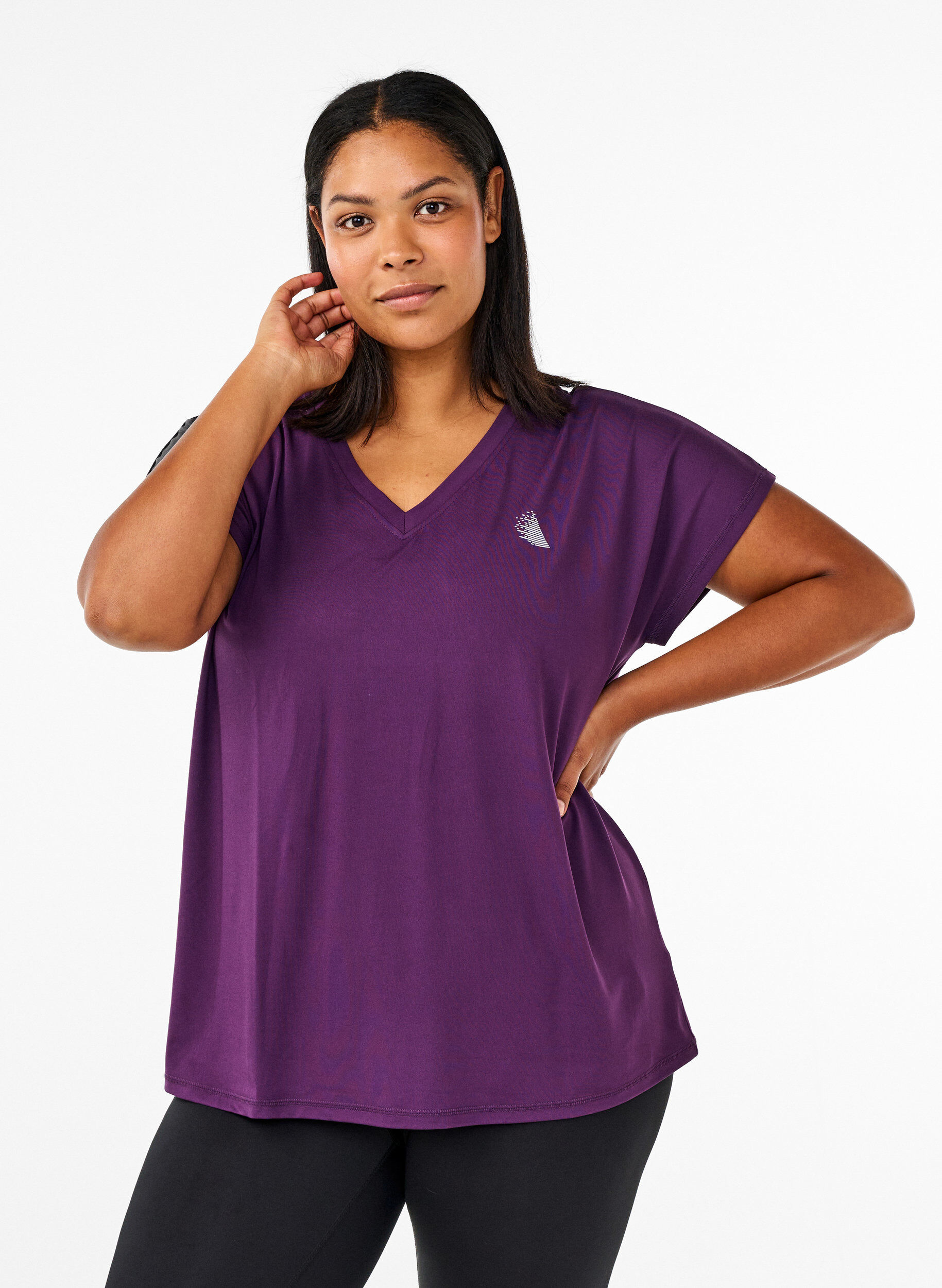 Zizzi T-shirt de sport ample avec col en V, Violet, Model image number 0