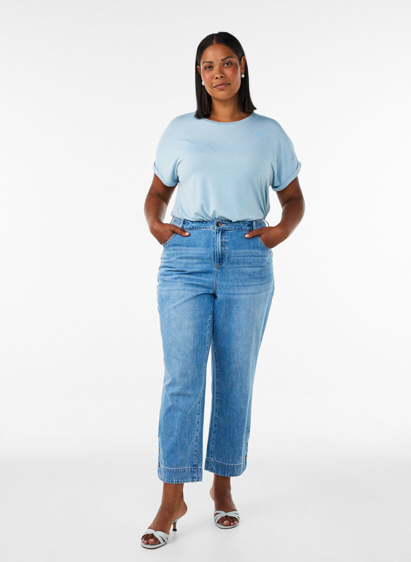 T-shirt en viscose &agrave; rayures paillet&eacute;es, Bleu Clair, Model image number 1