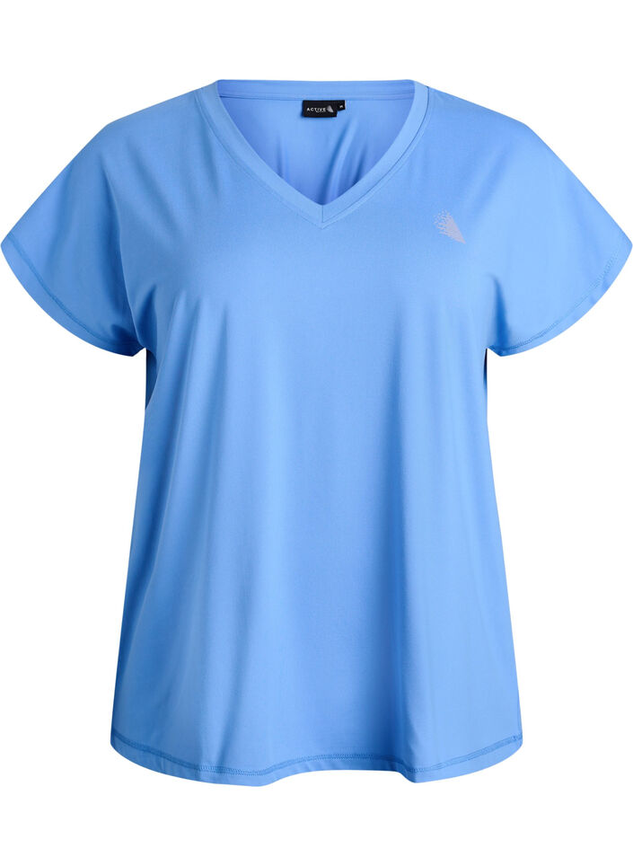 T-shirt ample de sport &agrave; col en V, Bleu, Packshot image number 0