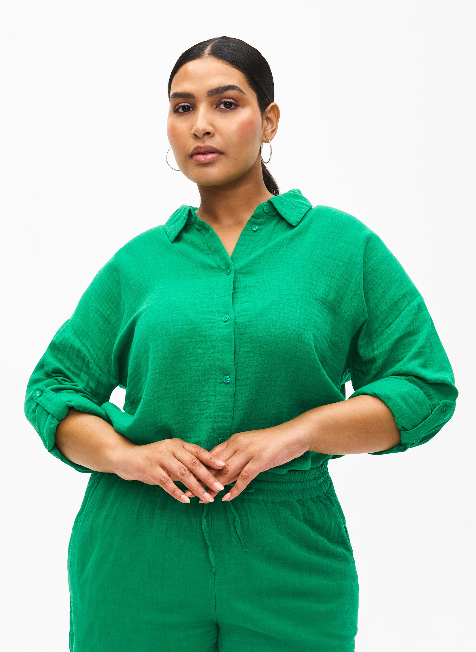 Zizzi Chemise avec col en mousseline de coton, Jolly Green, Model image number 0