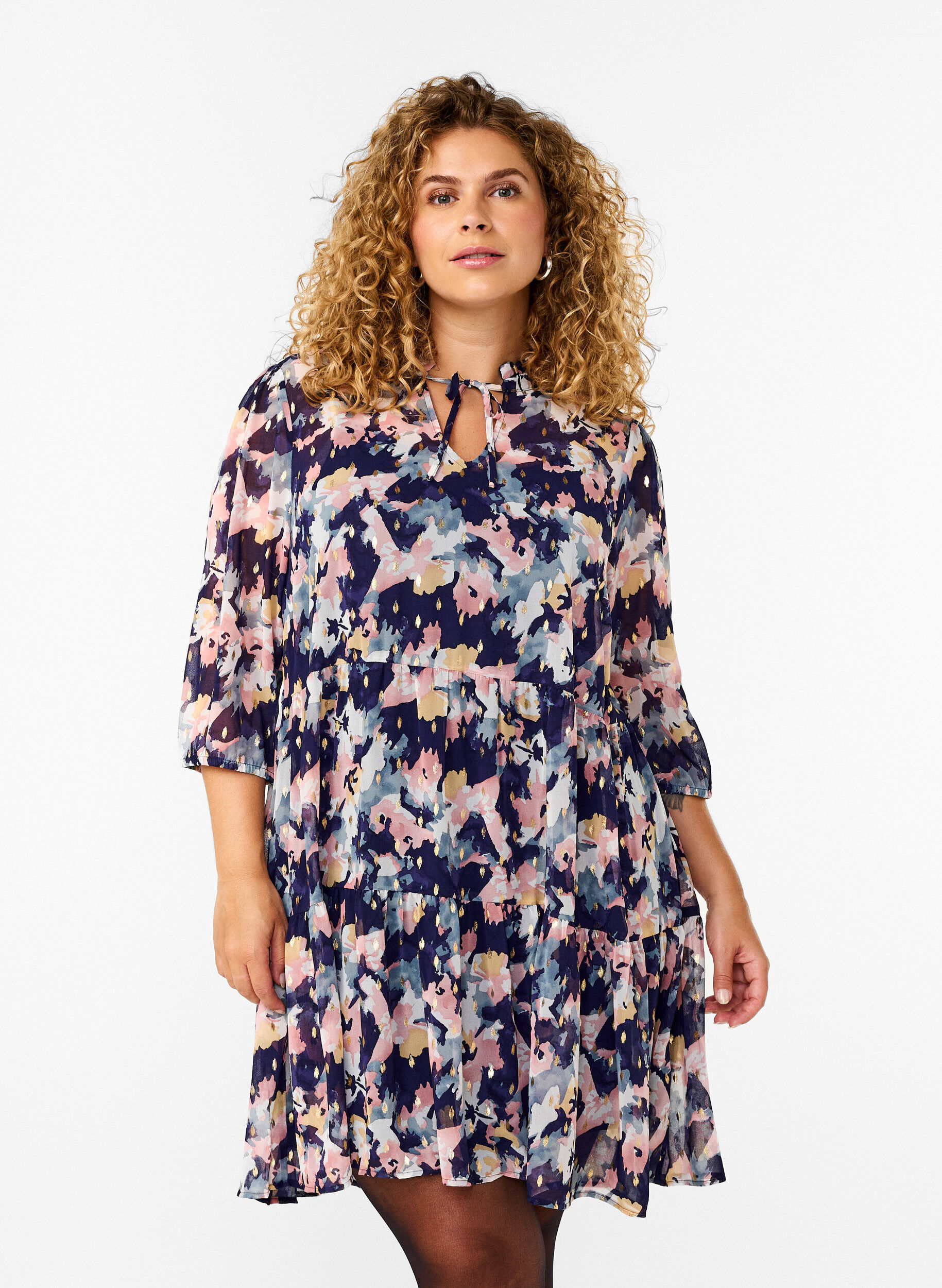 Zizzi Tunique &agrave; imprim&eacute; floral et lurex, Night Sky AOP Flower, Model image number 0