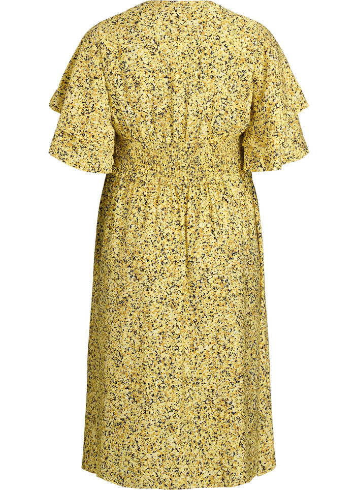 Robe midi smock&eacute;e avec manches &agrave; volants, Jaune, Packshot image number 1