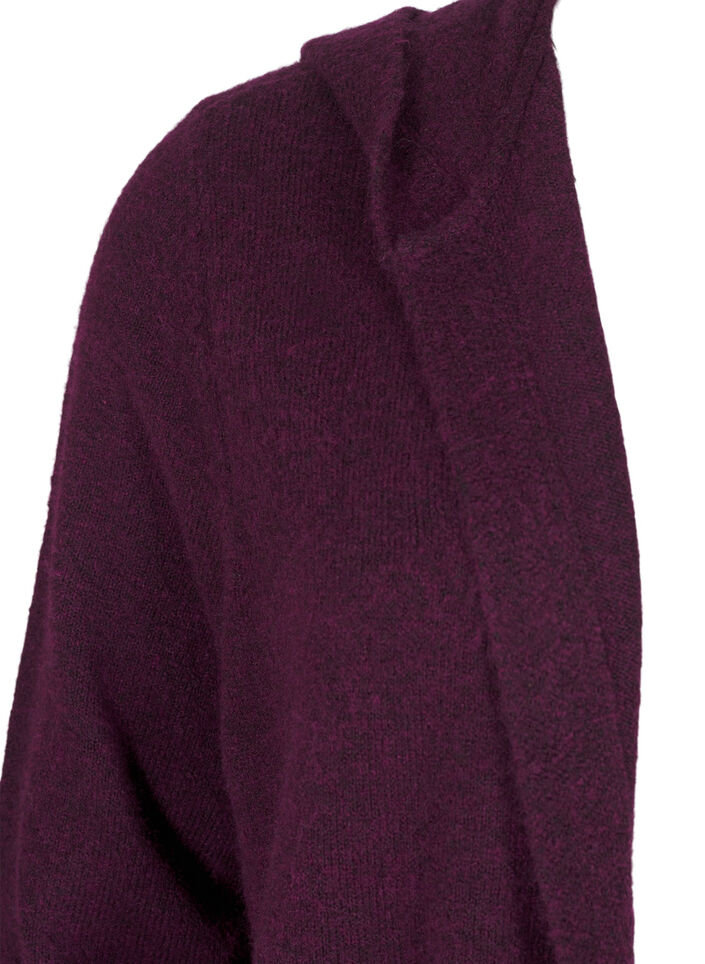 Cardigan long tricoté contenant de la laine et capuche, Potent Purple Mel., Packshot image number 2