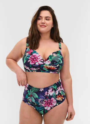 Bas de bikini taille haute à imprimé fleuri, Flower Print, Model image number 0
