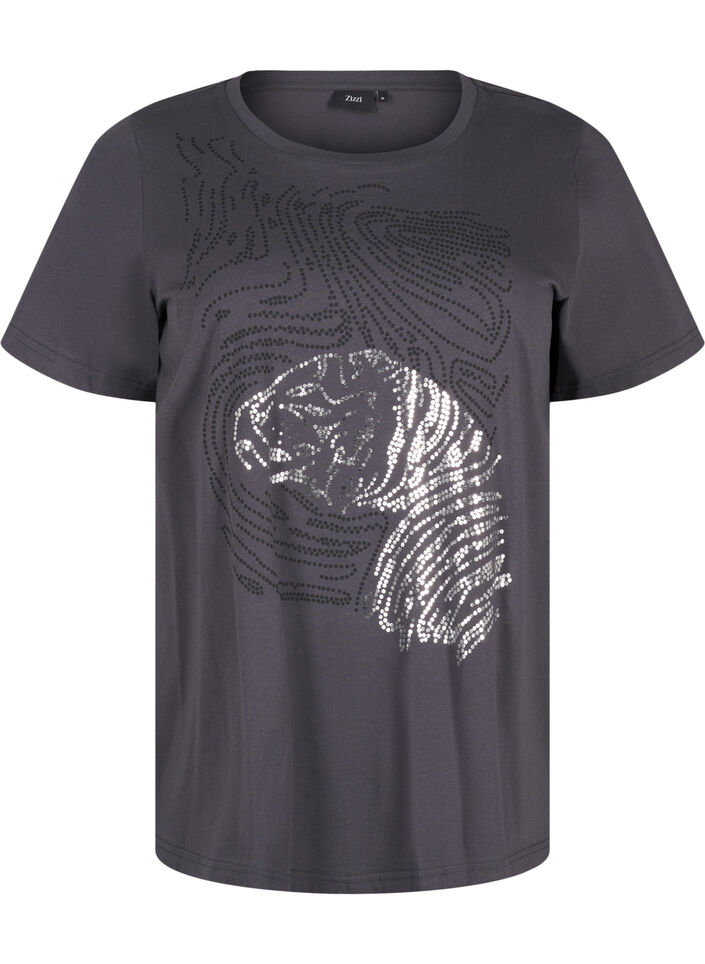 T-shirt en coton avec impression, Asphalt w. Tiger, Packshot image number 0