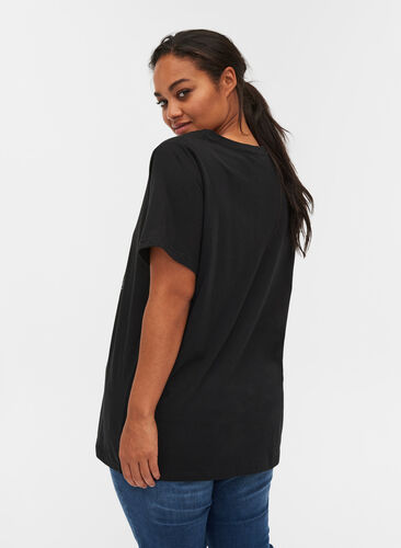 T-shirt en coton bio avec pierres, Black , Model image number 1