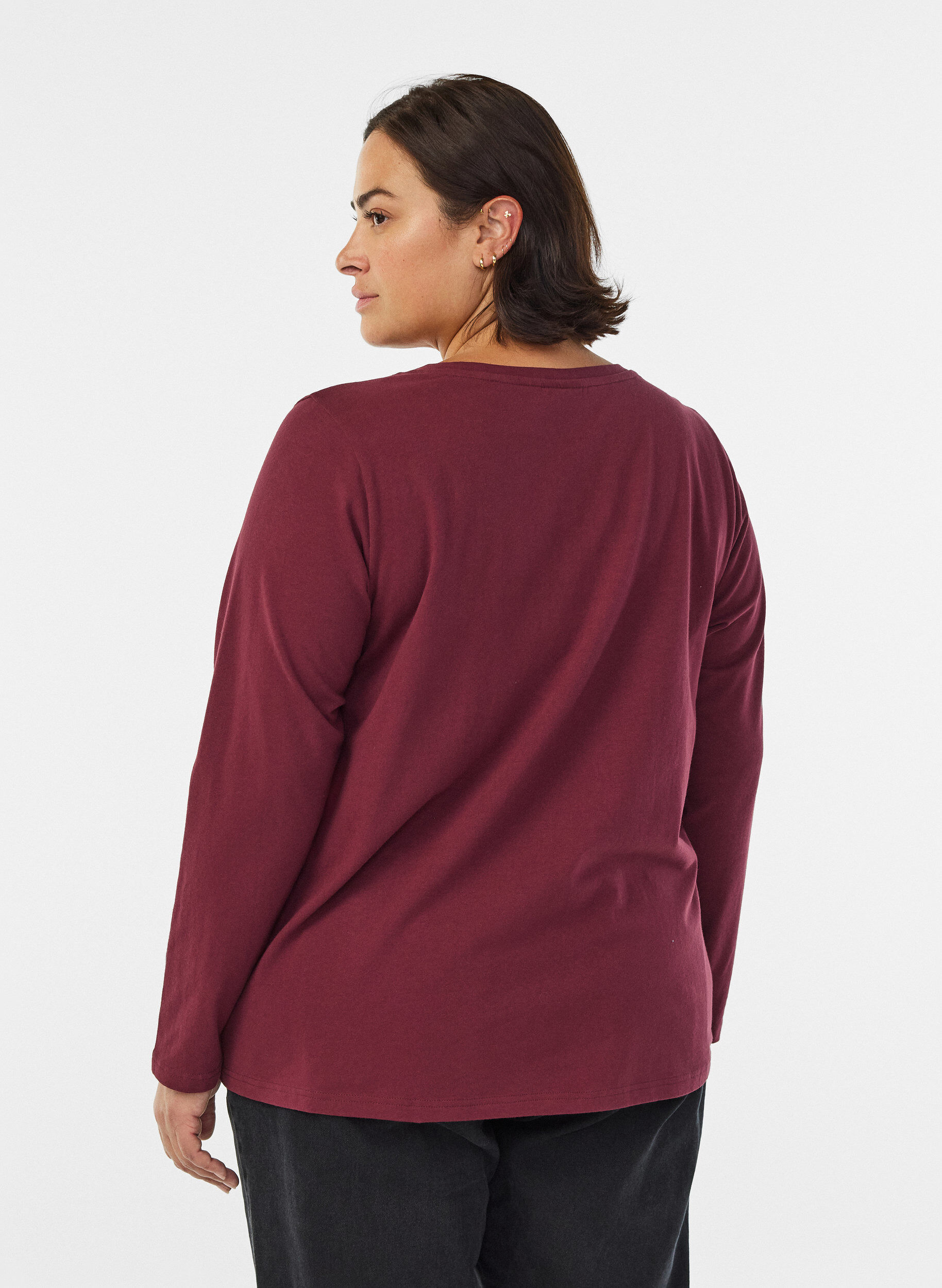 Zizzi Blouse basique en jersey &agrave; manches longues, Bordeaux fonc&eacute;, Model image number 2