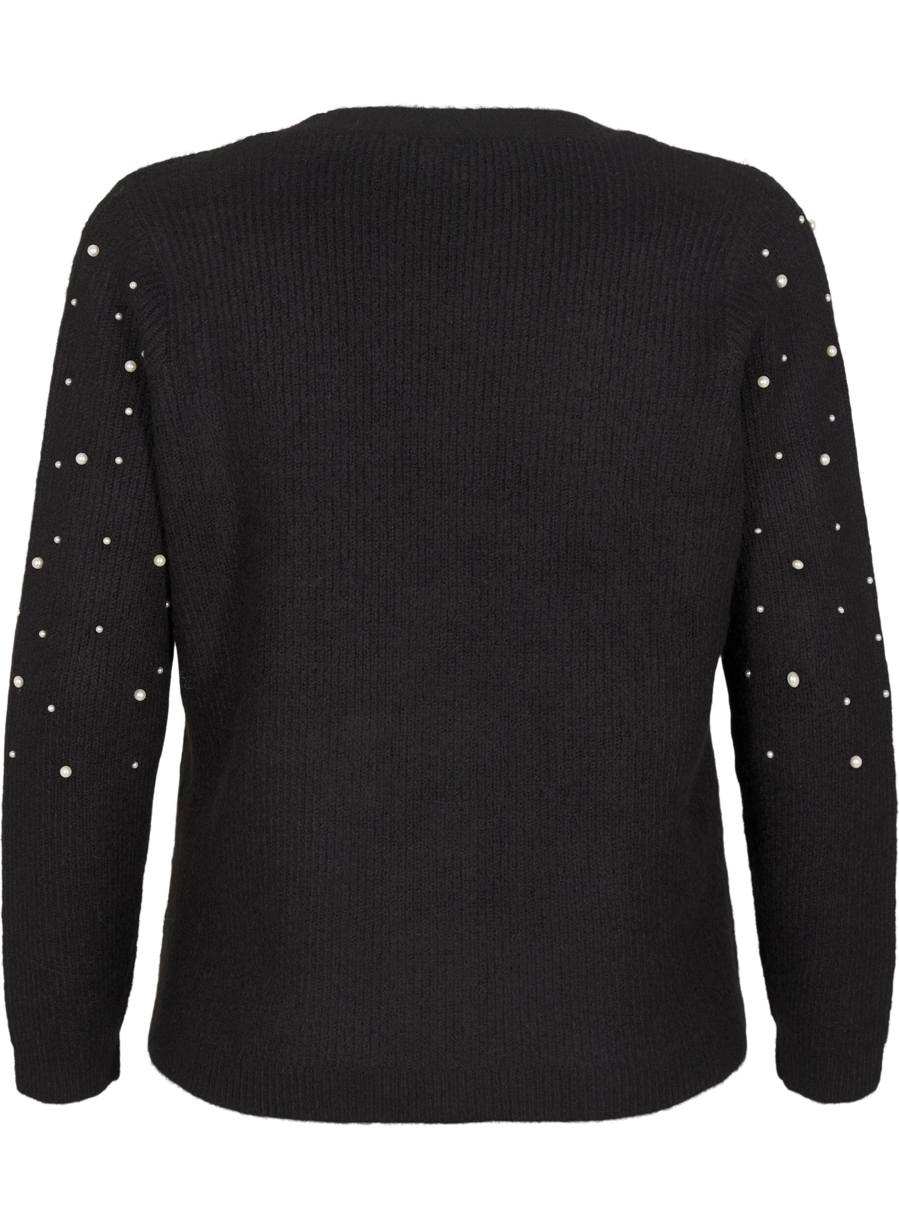 Zizzi Cardigan en tricot avec des perles, Black White Pearls, Packshot image number 1