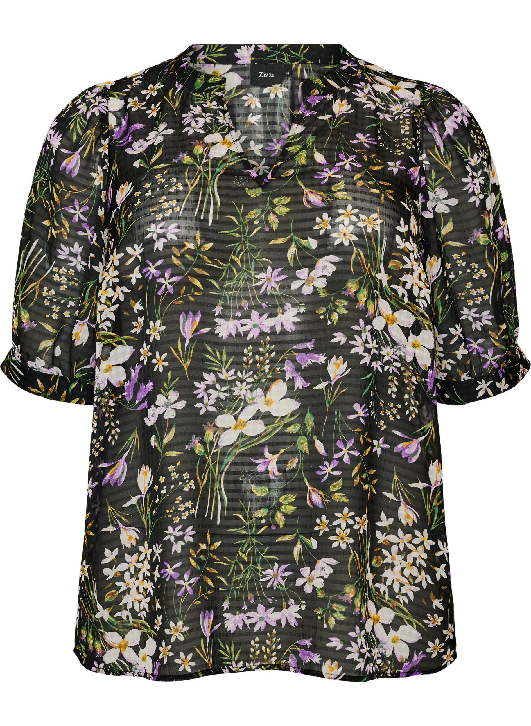 ZizziBlouse &agrave; imprim&eacute; floral et col V, Noir, Packshot image number 0