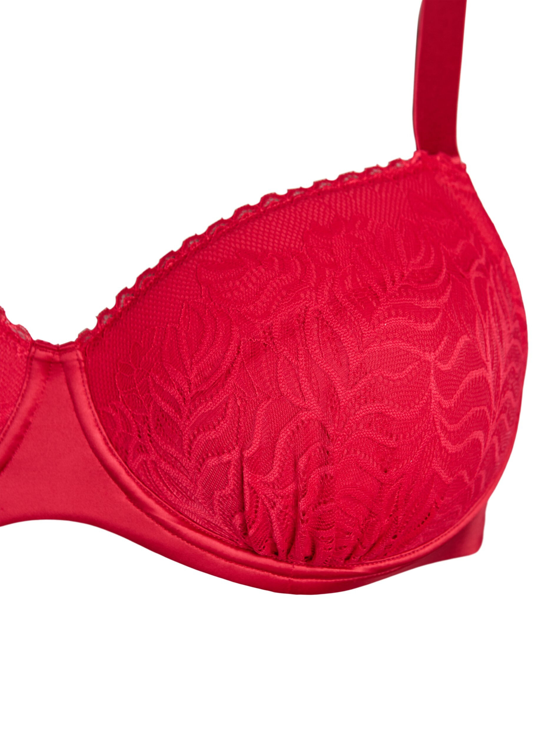 Zizzi Soutien-gorge rembourr&eacute; avec bonnets en microfibre brillante et dentelle, Rouge, Packshot image number 2