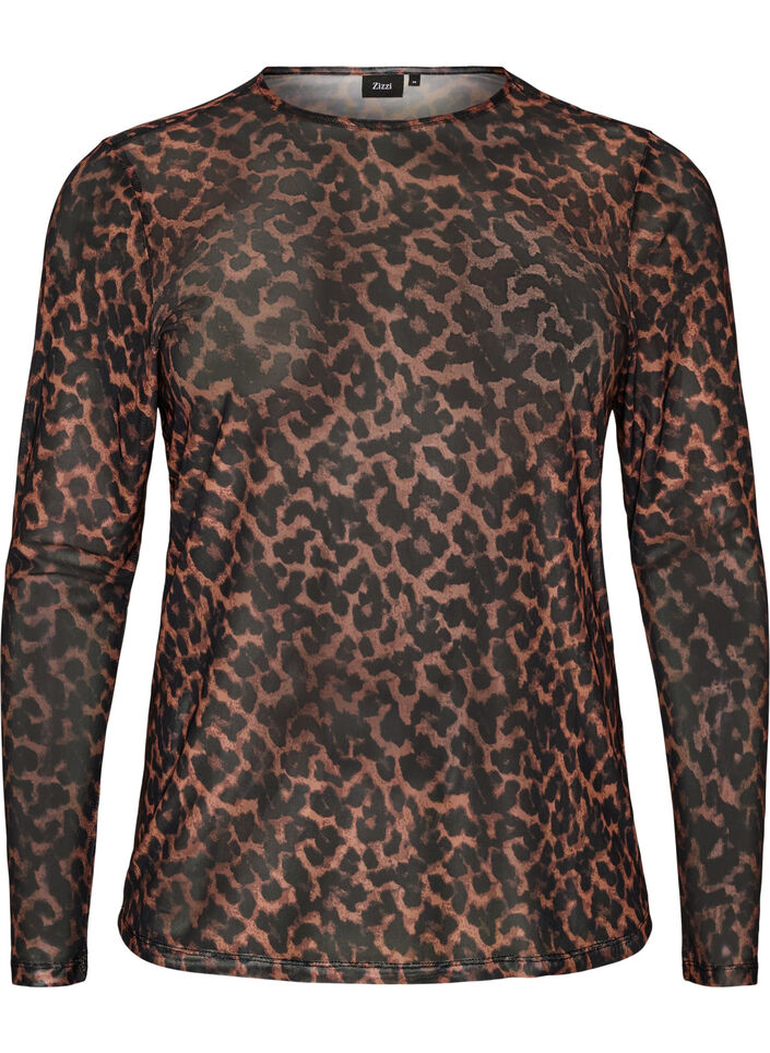 Blouse en maille avec imprim&eacute;, Marron, Packshot image number 0