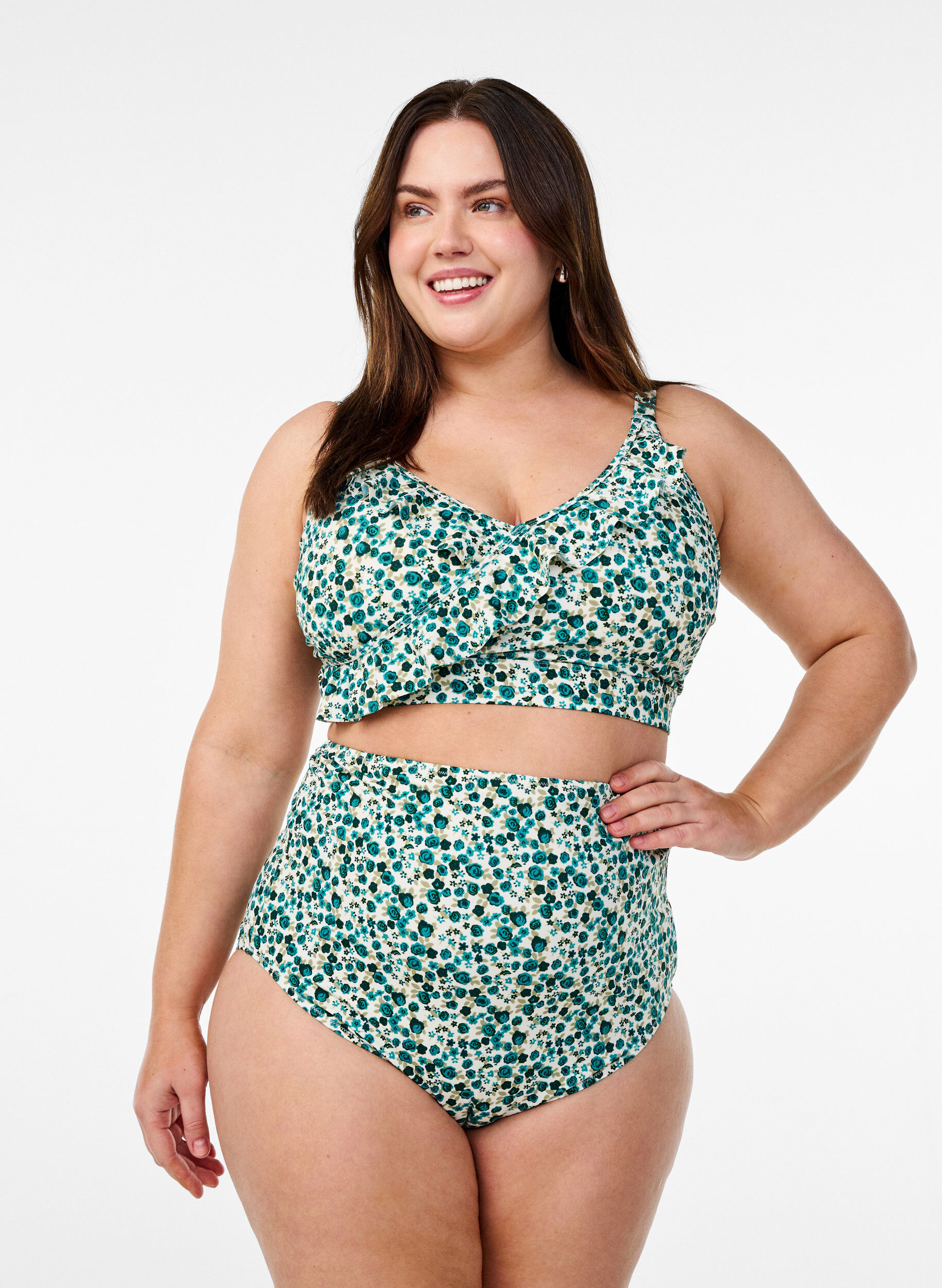 Bas de bikini taille extra haute avec imprim&eacute; floral, Vert, Model