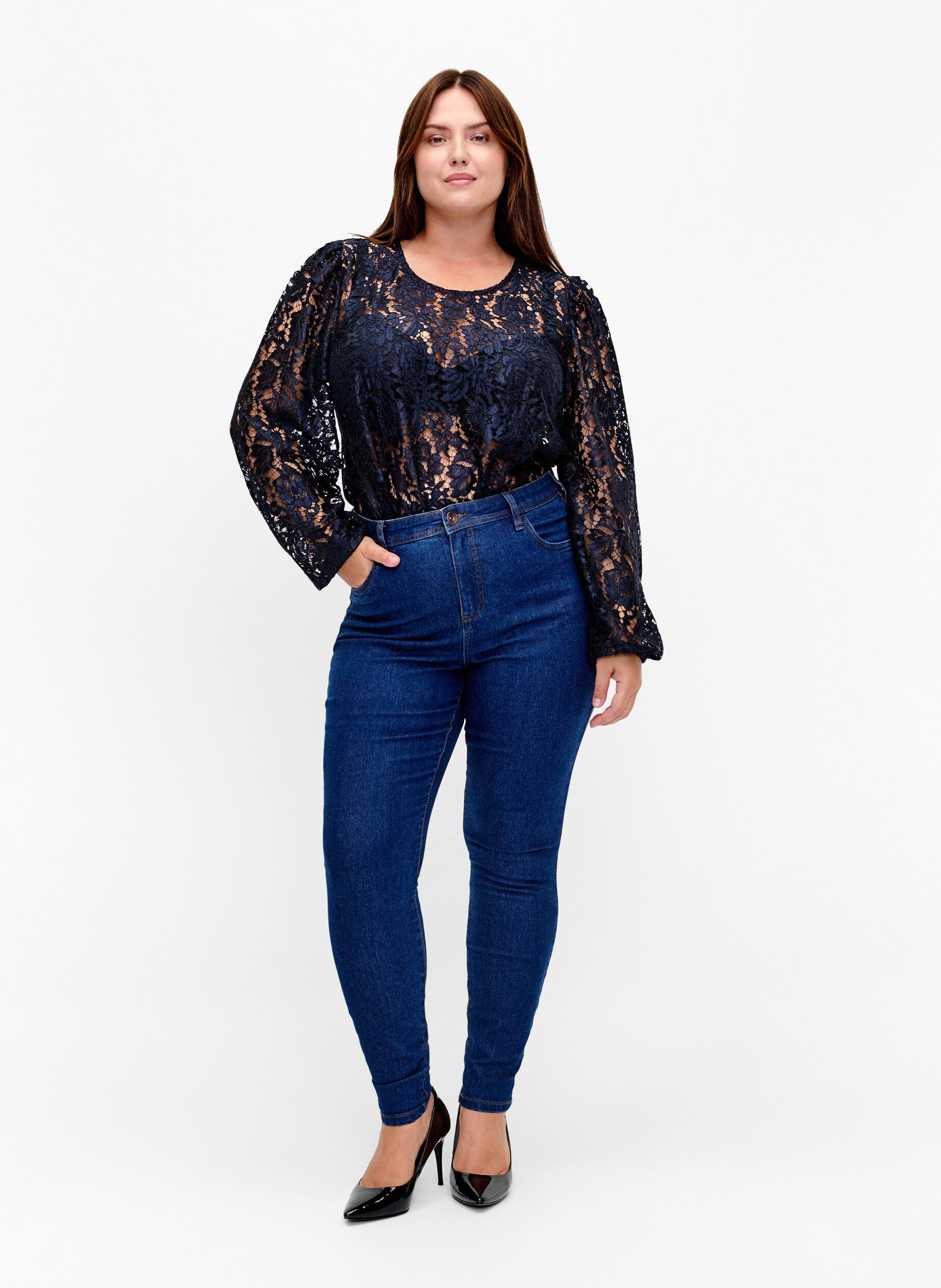 Zizzi FLASH &ndash; Blouse en dentelle &agrave; manches longues, Sky Captain, Model image number 2