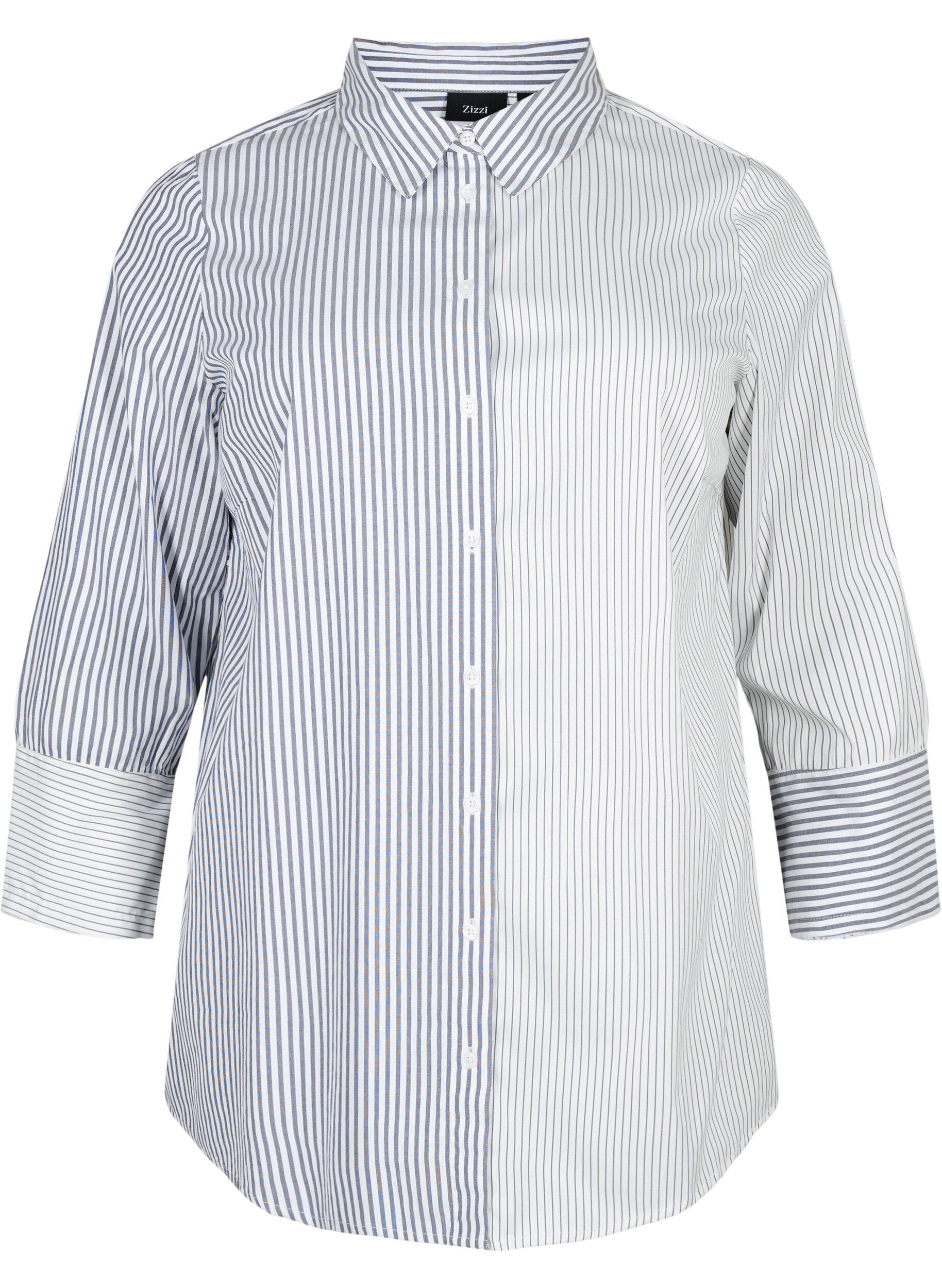 Zizzi Chemise &agrave; manches longues avec rayures, Lava Smoke Stripe, Packshot image number 0