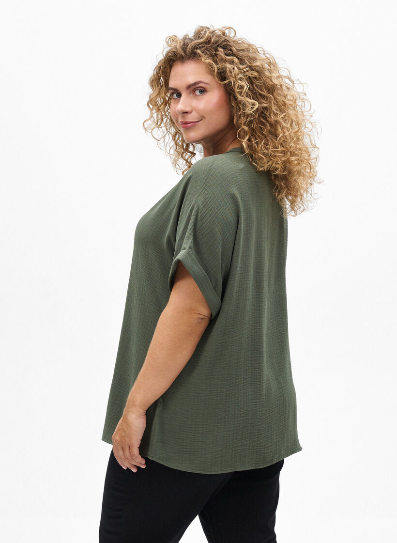 Chemisier ample &agrave; manches courtes, Vert, Model image number 2