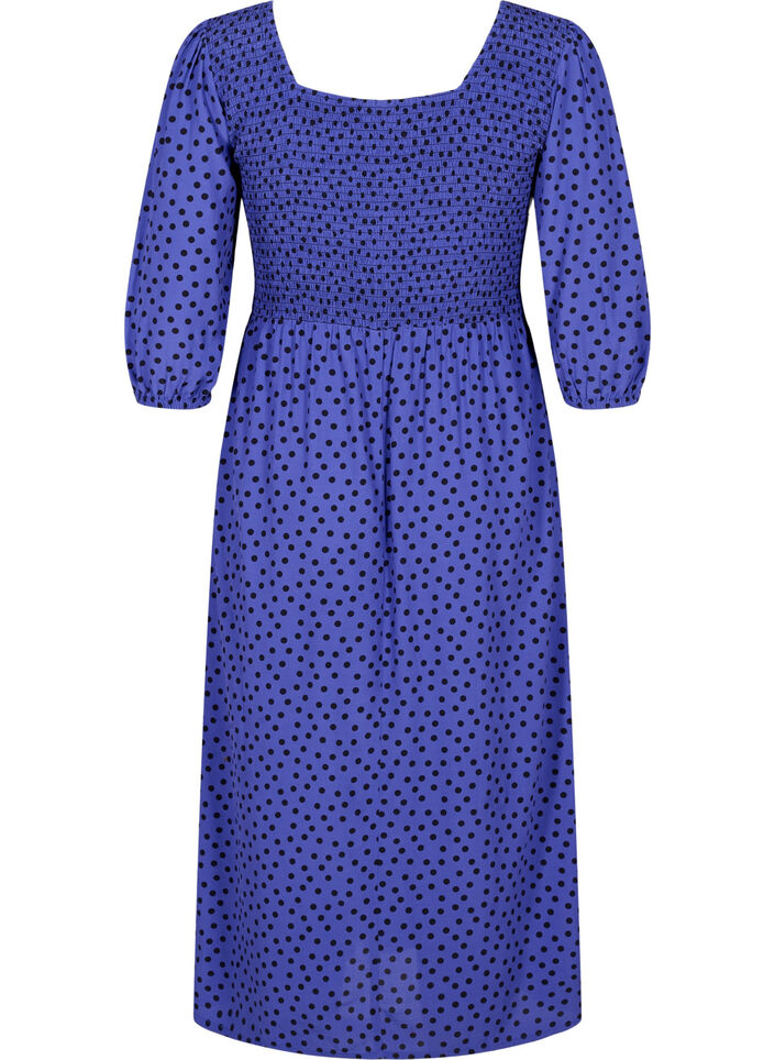 Robe en viscose à pois avec smock, R.Blue w. Black Dot, Packshot image number 1
