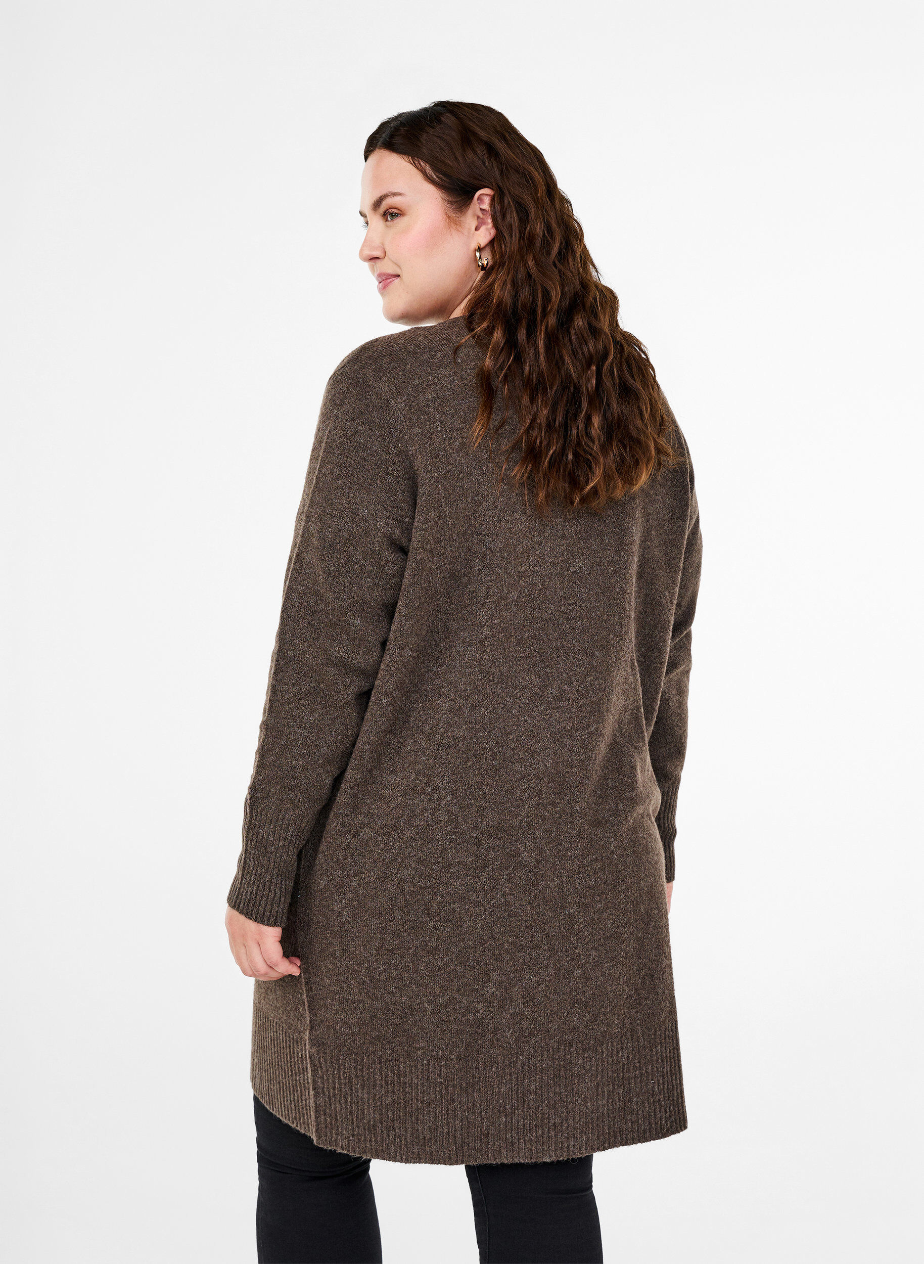Zizzi Cardigan en tricot c&ocirc;tel&eacute; avec poches, Marron, Model image number 2