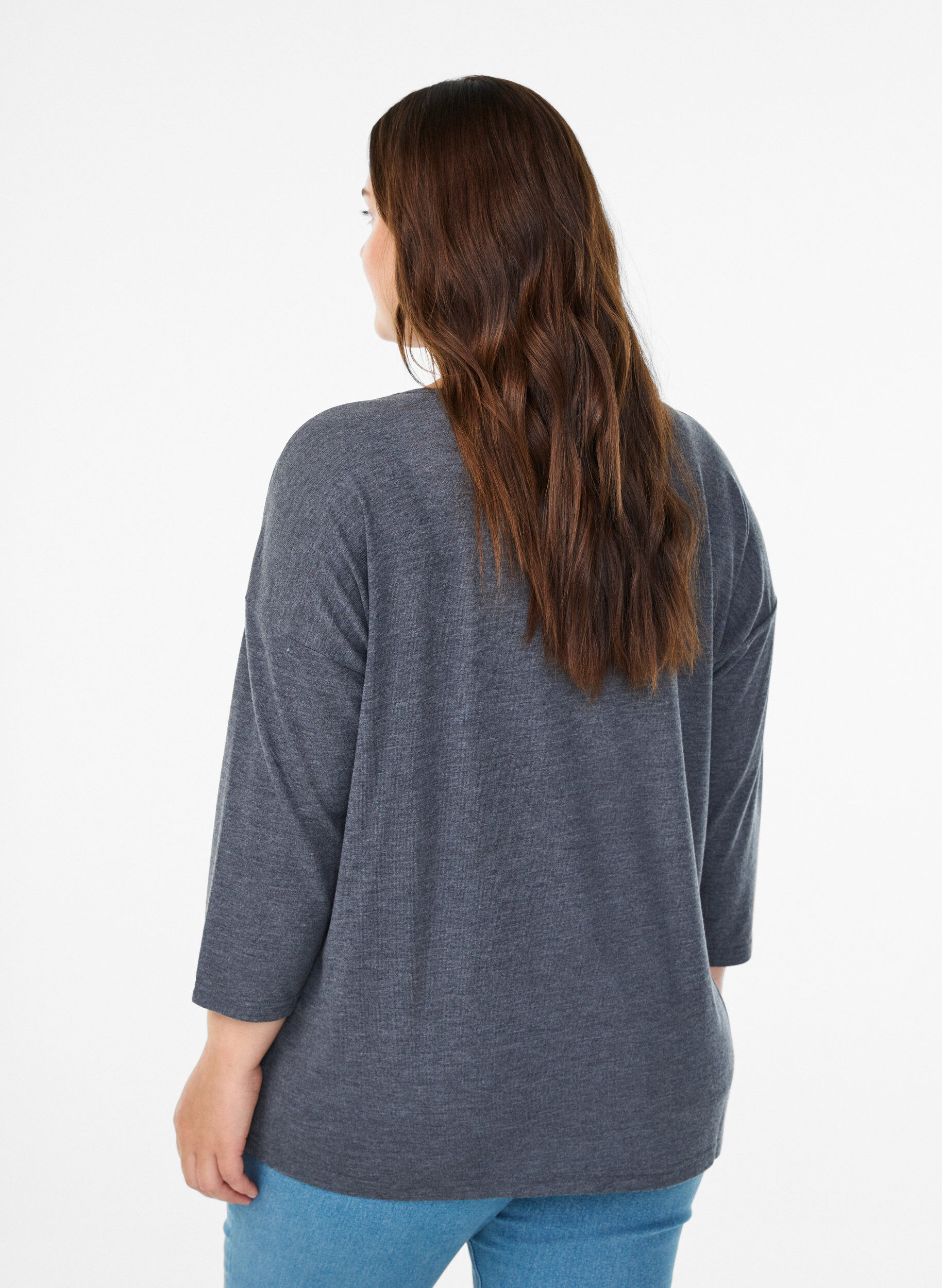 Zizzi Blouse en jersey avec manches 3/4, Gris anthracite, Model image number 2