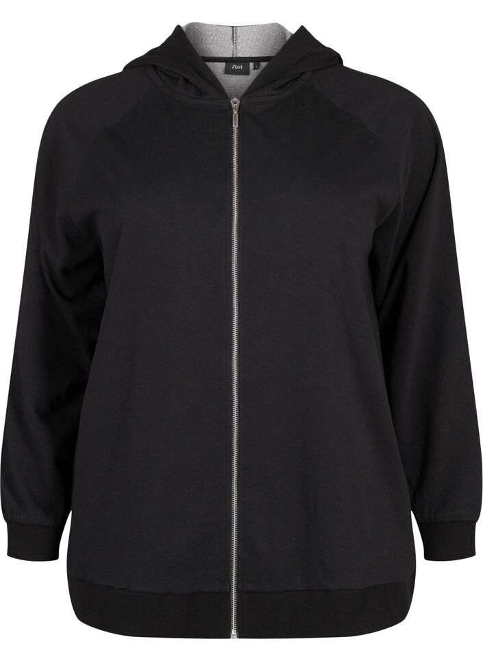 Cardigan en sweat avec une capuche et des poches, Noir, Packshot image number 0