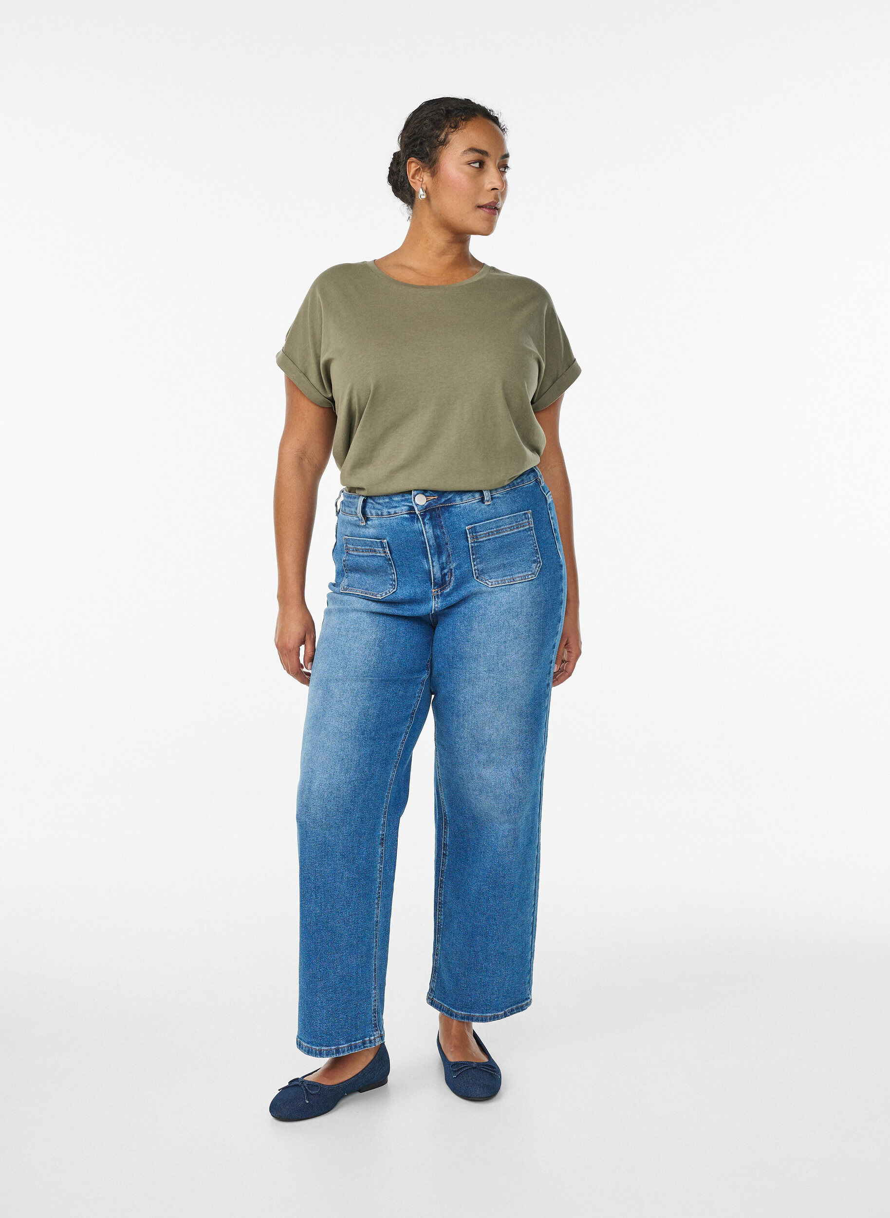 ZizziT-shirt &agrave; manches courtes en coton m&eacute;lang&eacute;, Vert Kaki, Model image number 1