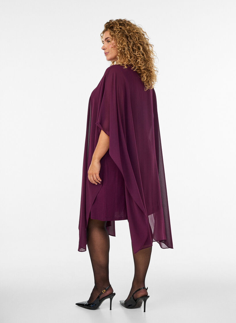 Robe courte en mousseline avec col en V, Violet, Model image number 1