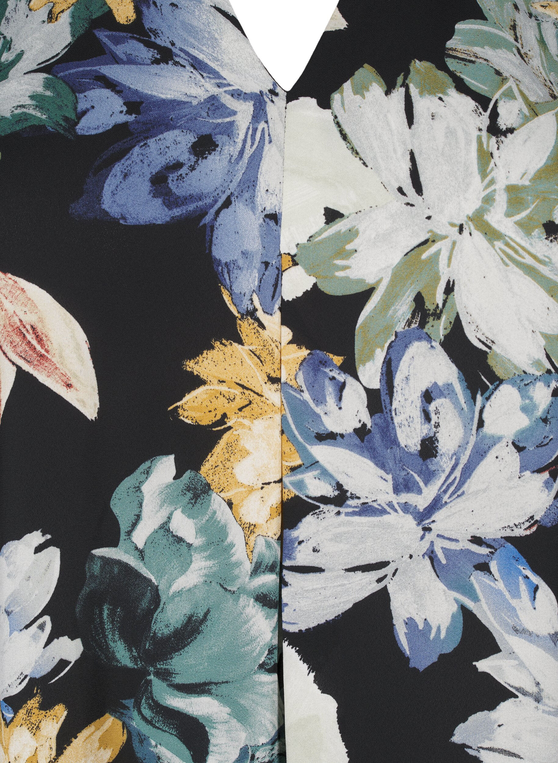 Zizzi Robe &agrave; manches longues avec imprim&eacute; floral, Yellow Flower AOP, Packshot image number 2