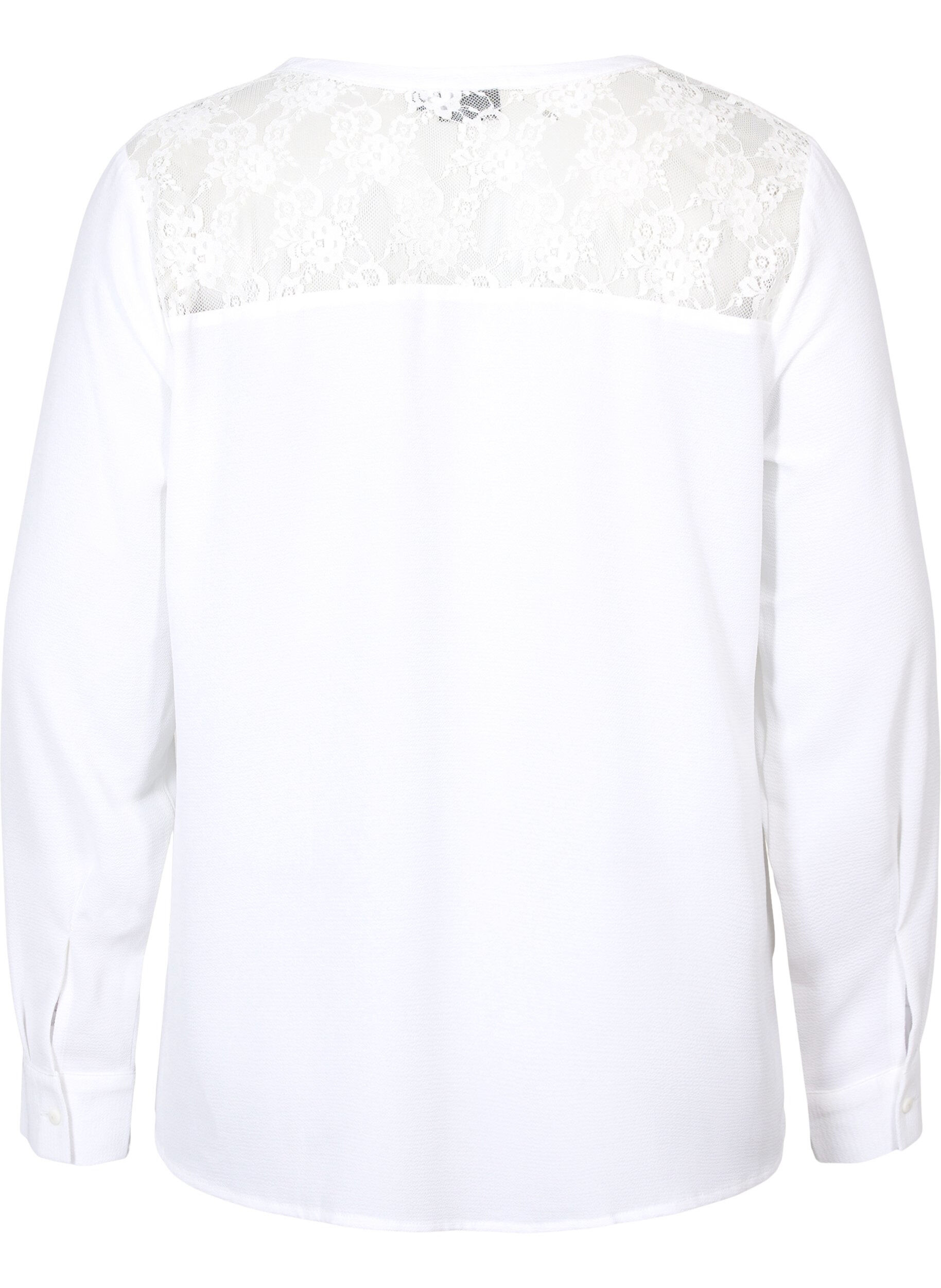 Zizzi Blouse &agrave; manches longues avec d&eacute;tails en dentelle , Bright White, Packshot image number 1