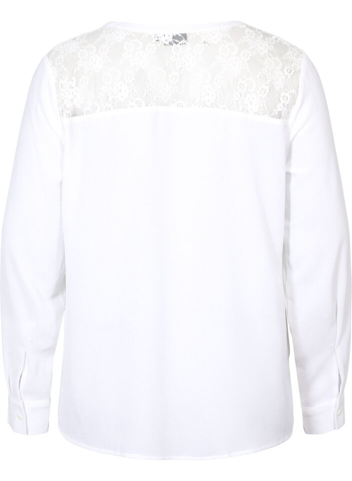 Blouse à manches longues avec détails en dentelle , Bright White, Packshot image number 1
