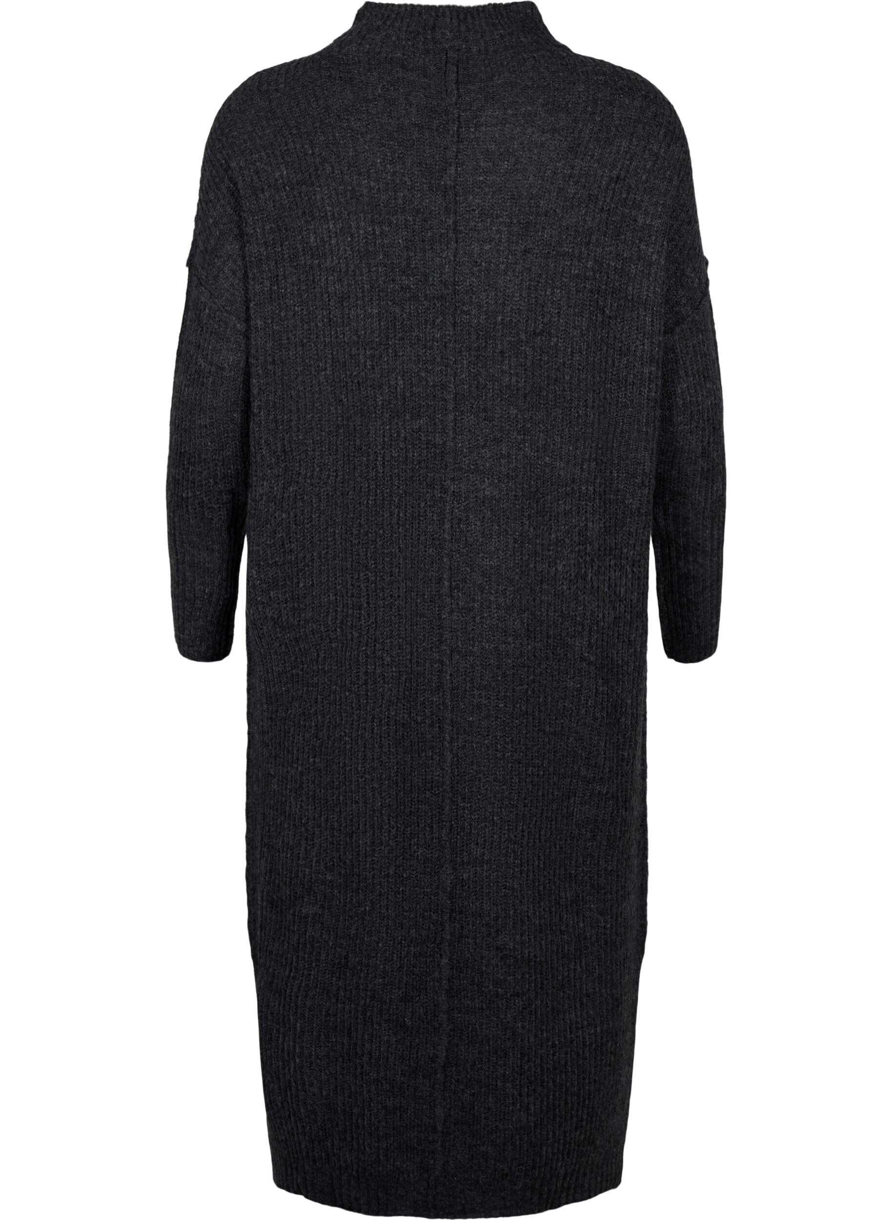 Zizzi Robe longue oversize en tricot avec fente, Gris anthracite, Packshot image number 1