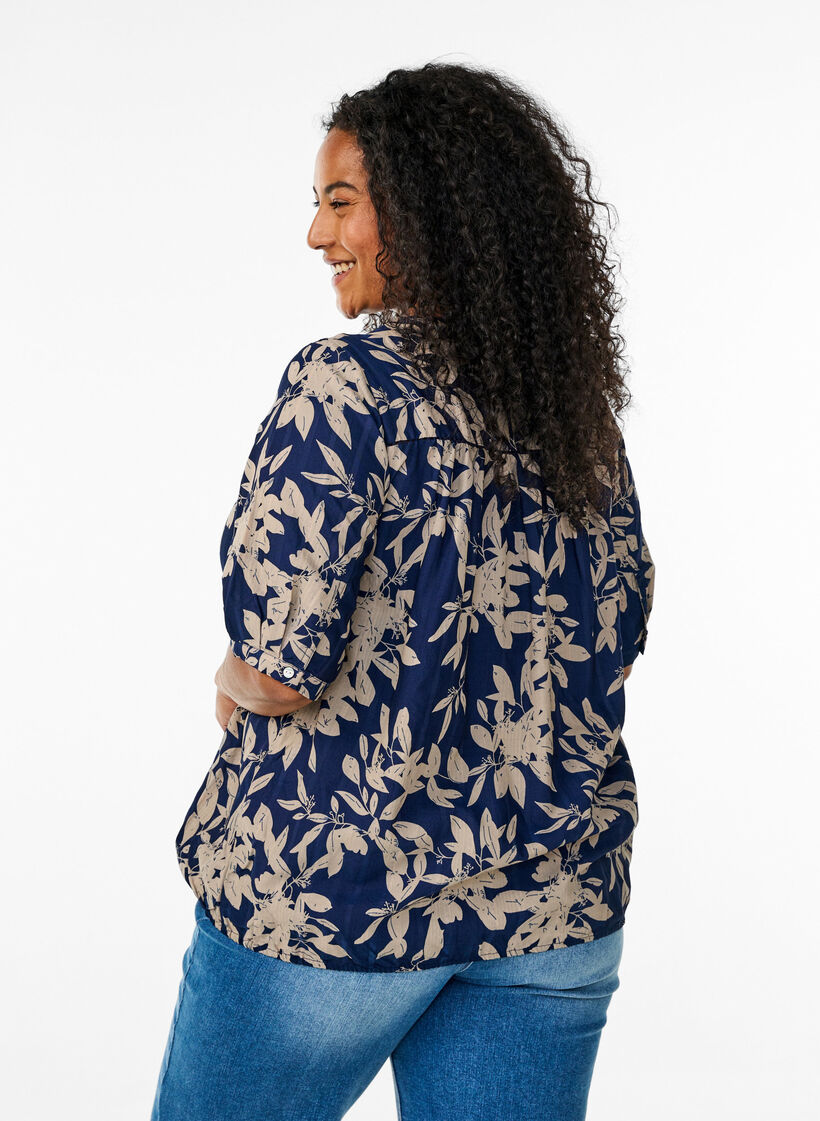 Blouse imprim&eacute;e &agrave; manches 1/2, Bleu, Model image number 2
