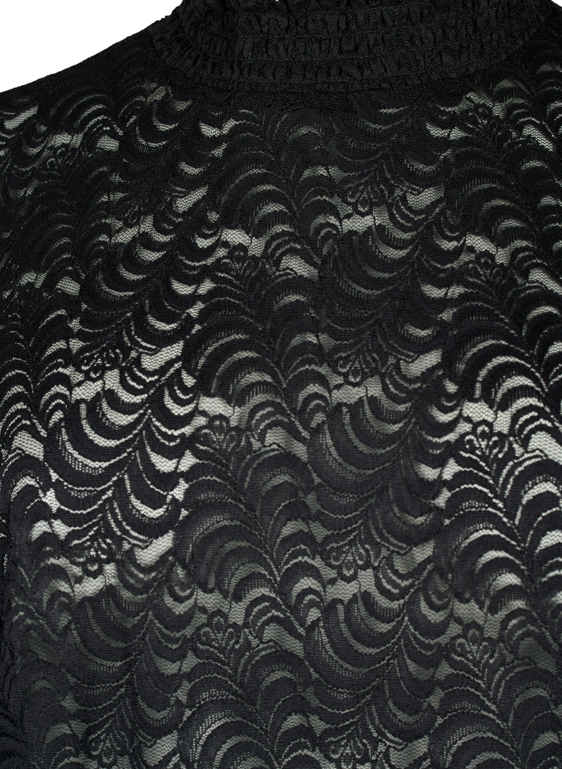 Zizzi Blouse &agrave; manches longues en dentelle avec smocks, Black, Packshot image number 2