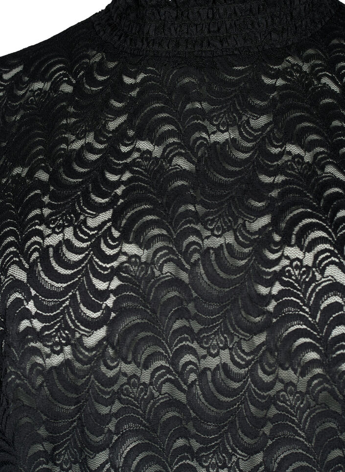 Blouse à manches longues en dentelle avec smocks, Black, Packshot image number 2