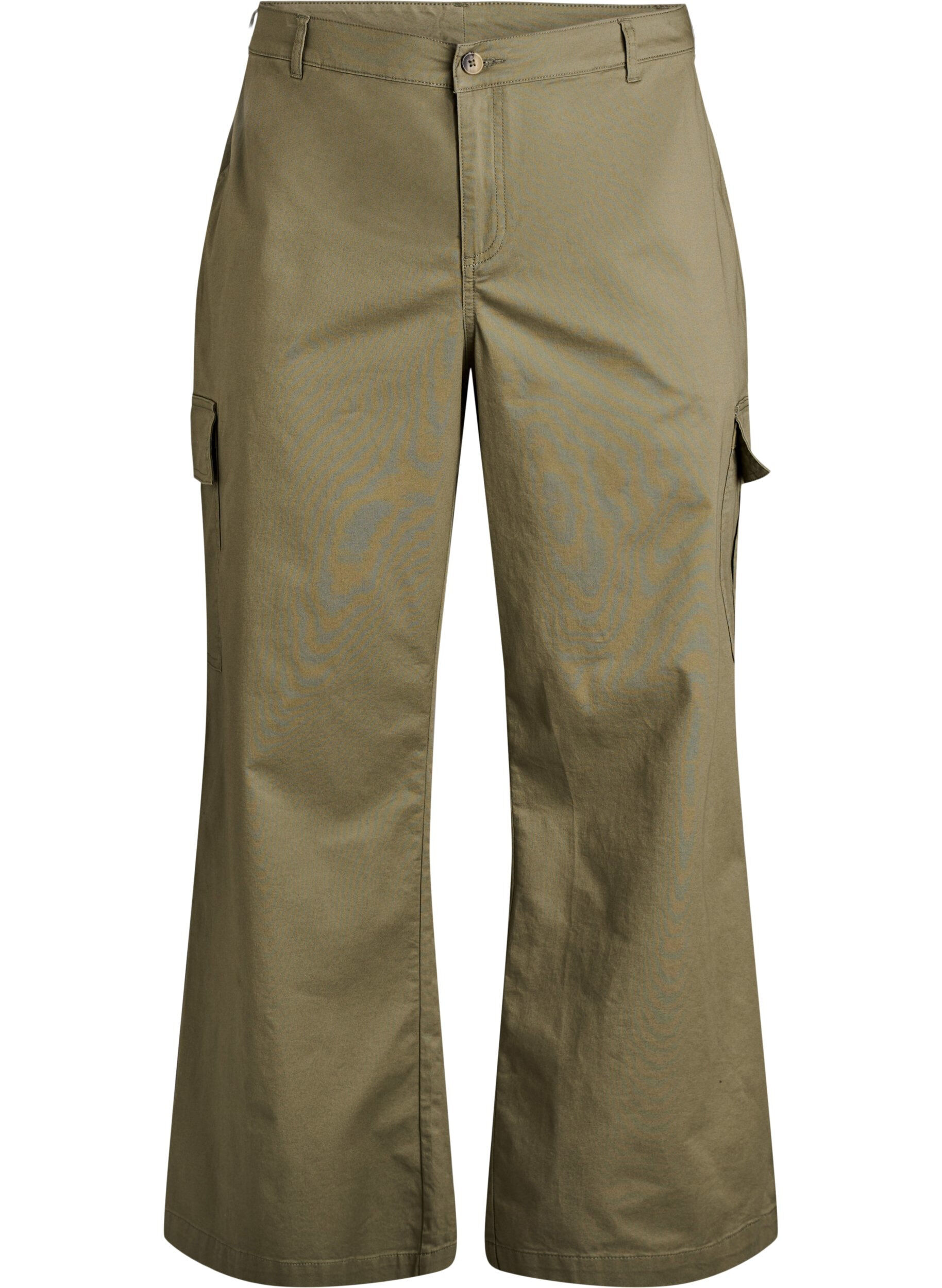 Zizzi Pantalon cargo large taille haute, Vert, Packshot image number 0