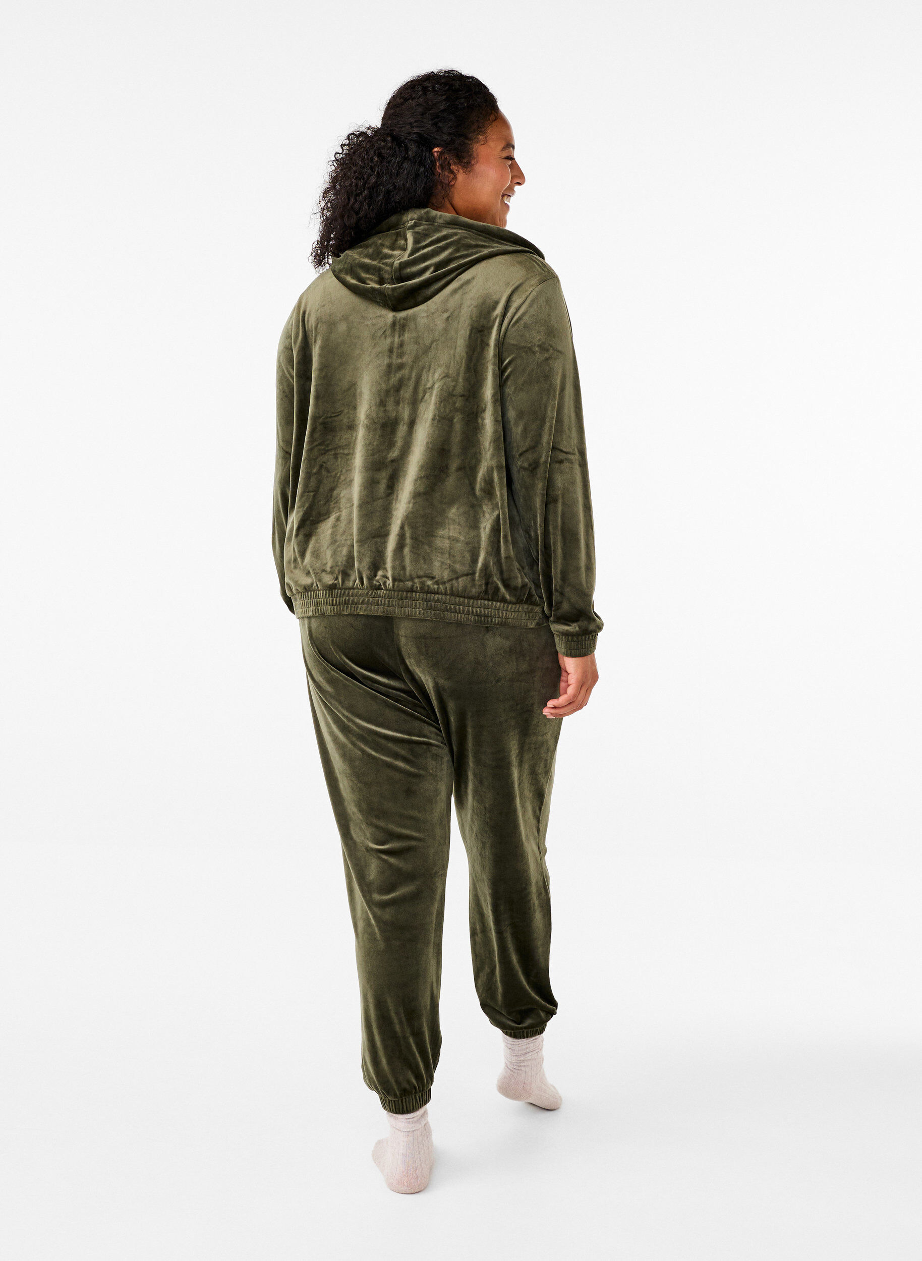 ZizziPantalon ample en velours, Vert fonc&eacute;, Model image number 1