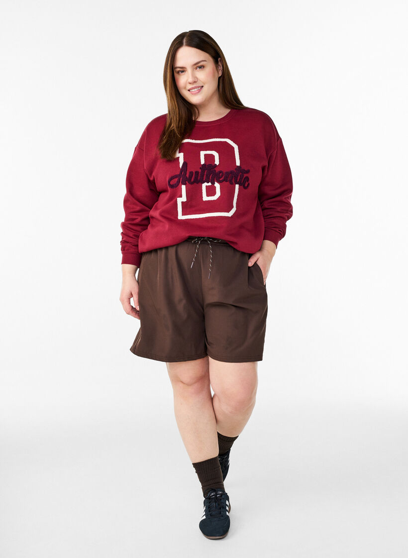 Sweat avec inscription en bouclette, Bordeaux fonc&eacute;, Model image number 1
