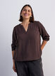 Blouse &agrave; la silhouette ballon avec col en V, Marron, Model image number 0