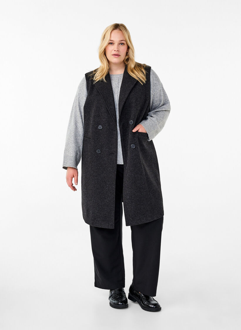 Gilet long en imitation laine, Dark Grey Melange, Model image number 2
